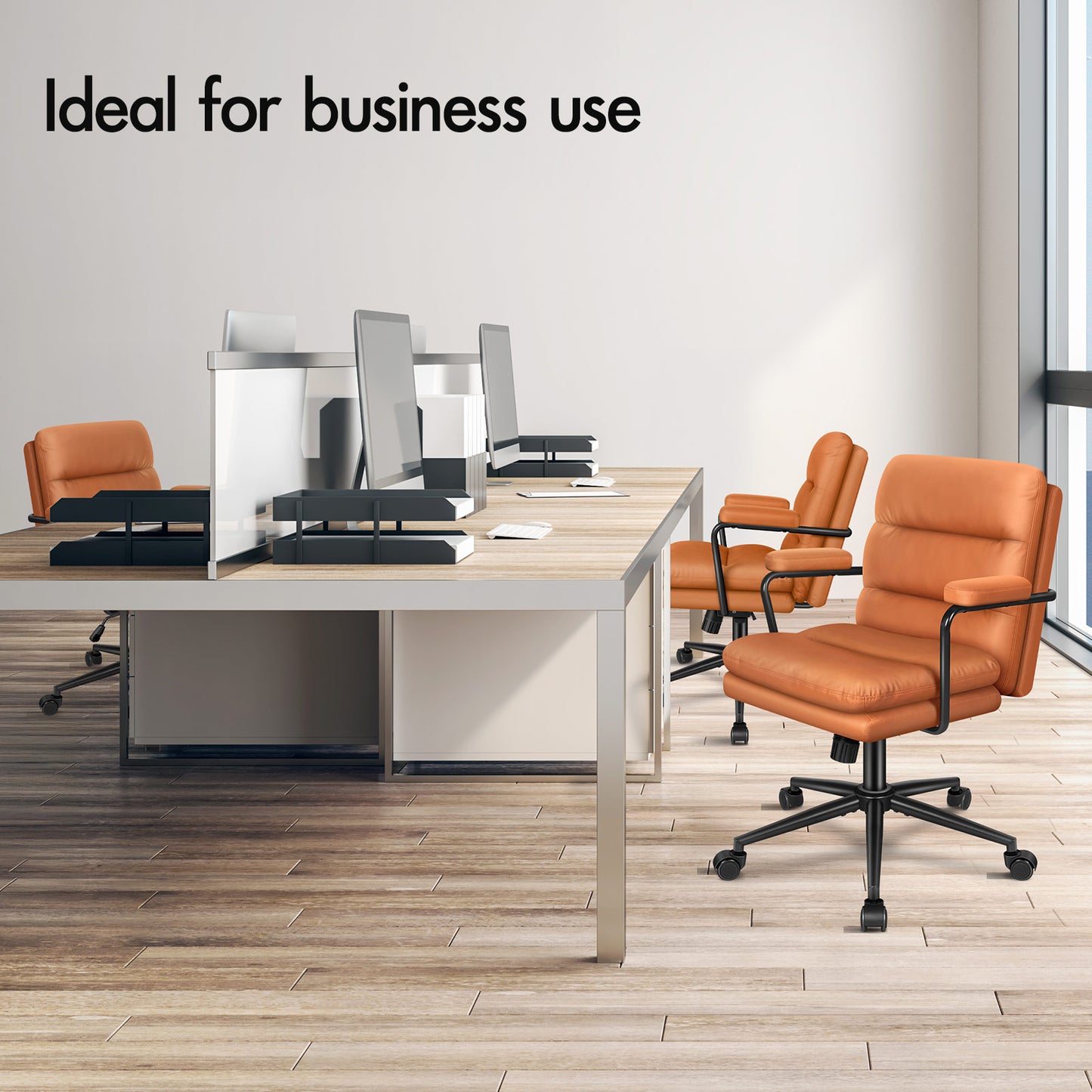 ELFORDSON Office Chair Ergonomic Executive Computer Work Seat Leather Brown