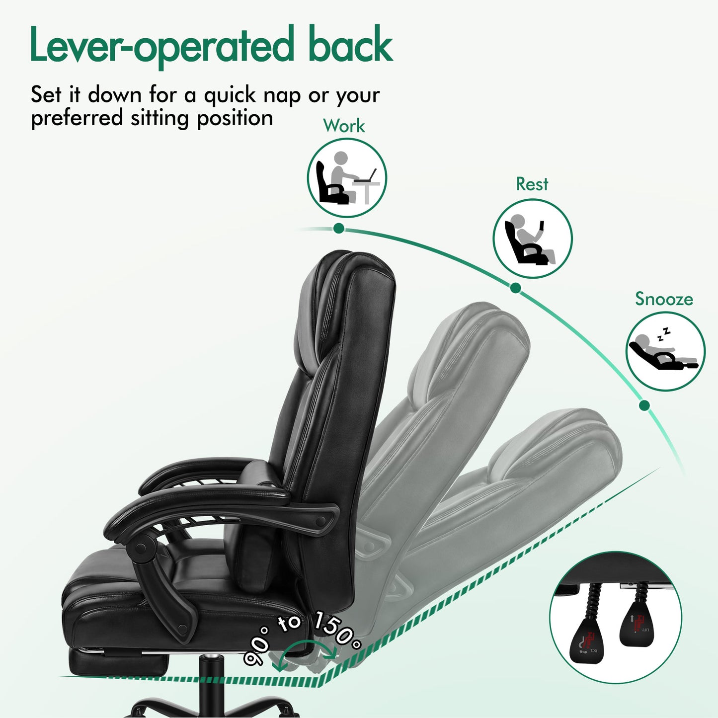 ELFORDSON Office Chair Executive Computer Gaming PU Leather Seat Recliner PU Leather Black