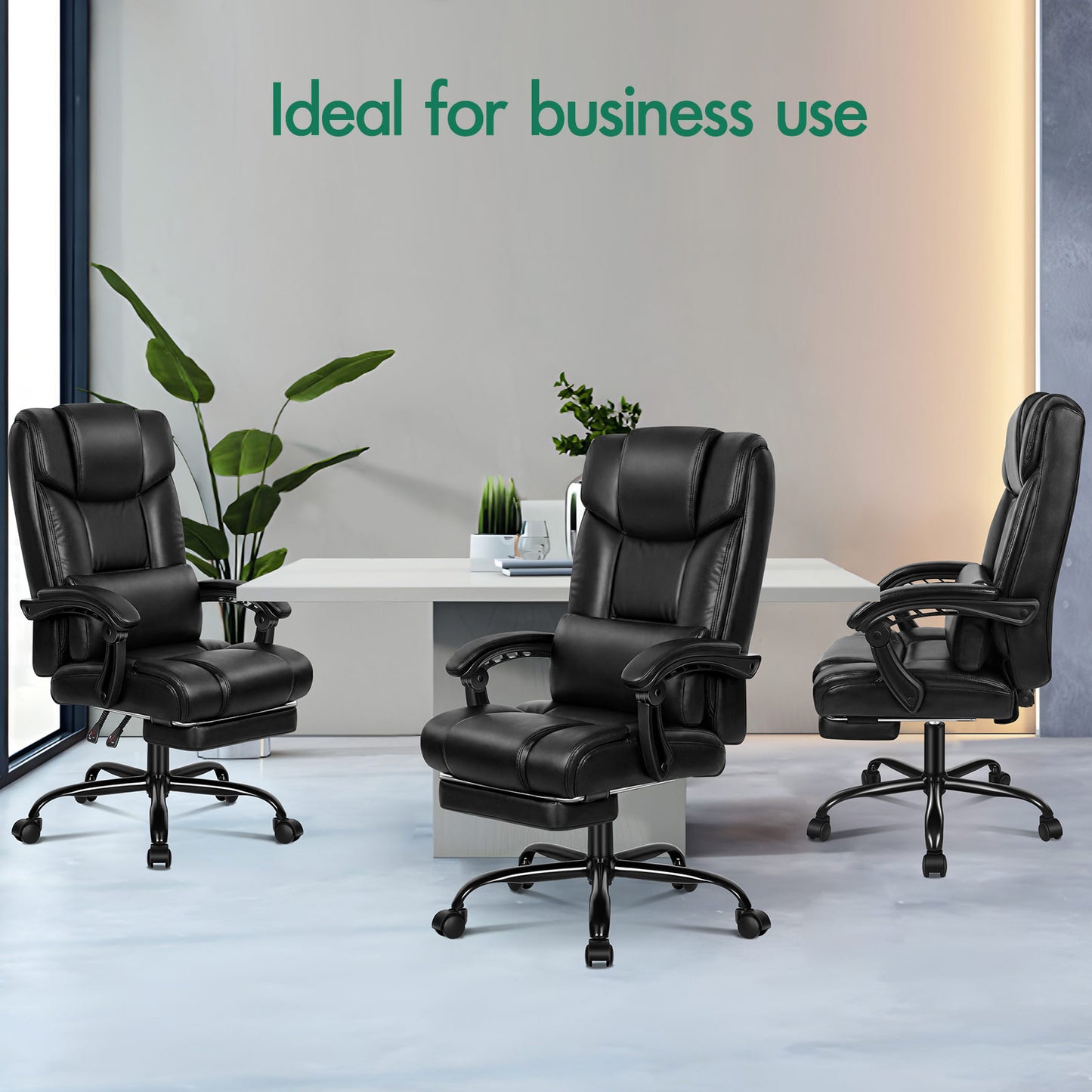 ELFORDSON Office Chair Executive Computer Gaming PU Leather Seat Recliner PU Leather Black