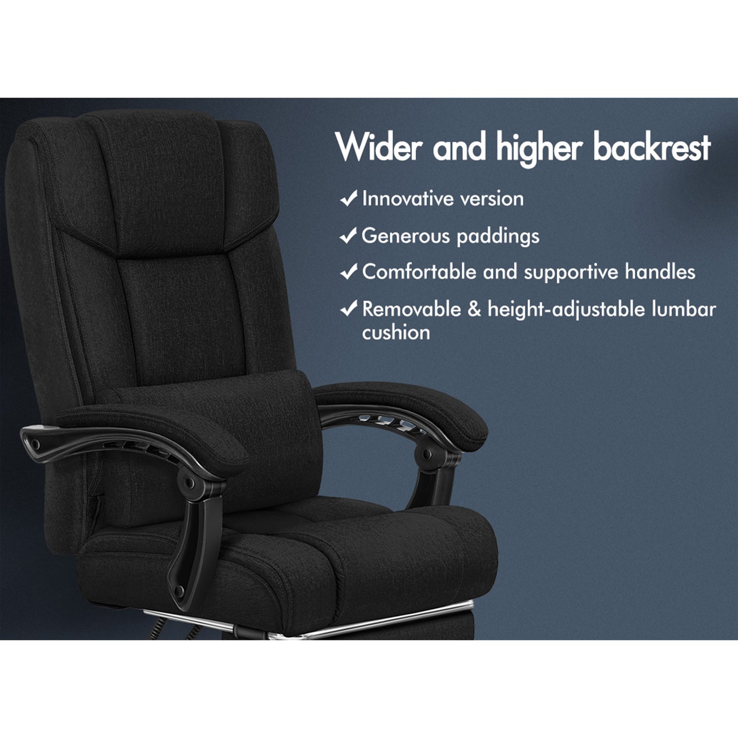 ELFORDSON Office Chair Executive Computer Gaming Fabric Seat Recliner Black