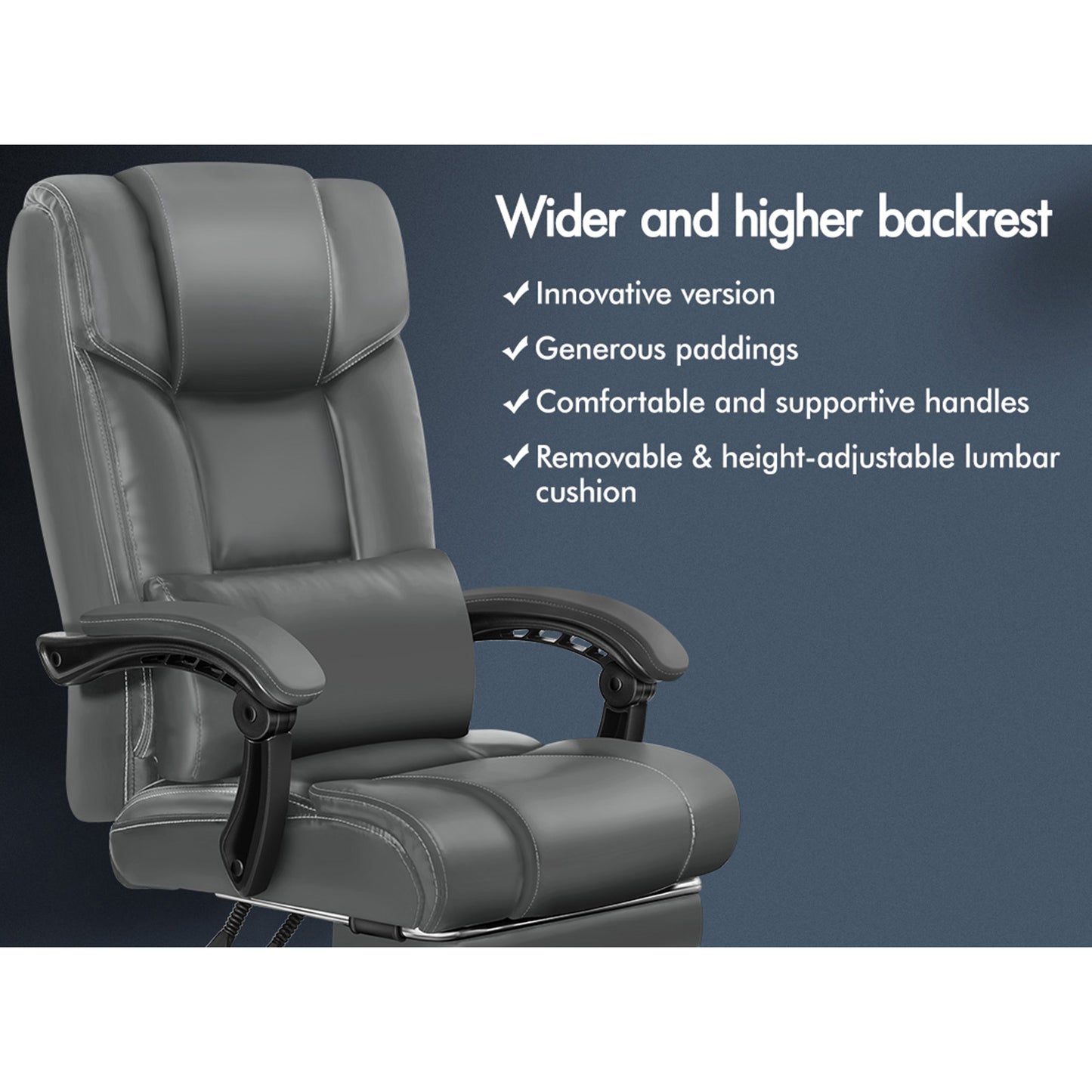 ELFORDSON Office Chair Executive Computer Gaming PU Leather Seat Recliner Grey