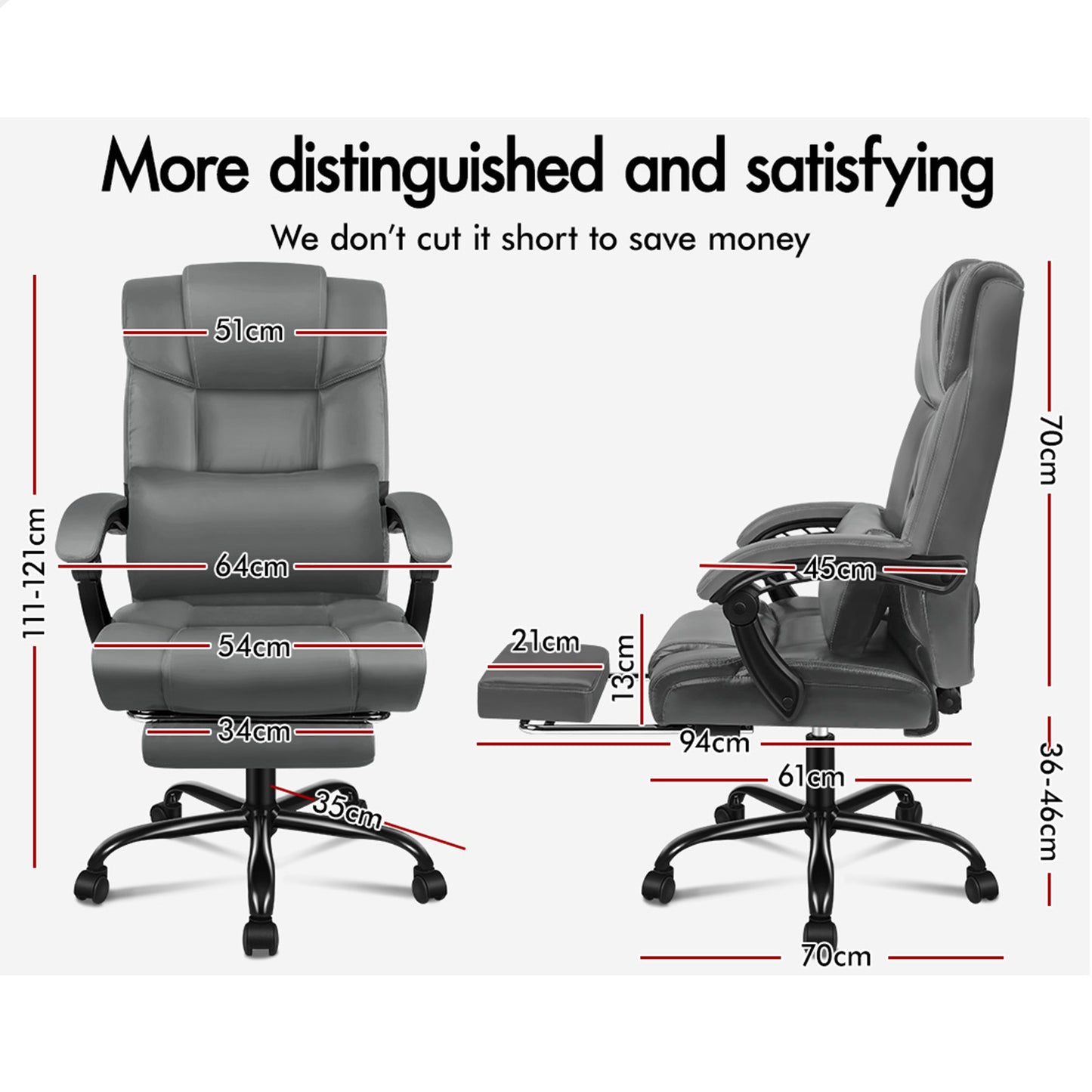 ELFORDSON Office Chair Executive Computer Gaming PU Leather Seat Recliner Grey