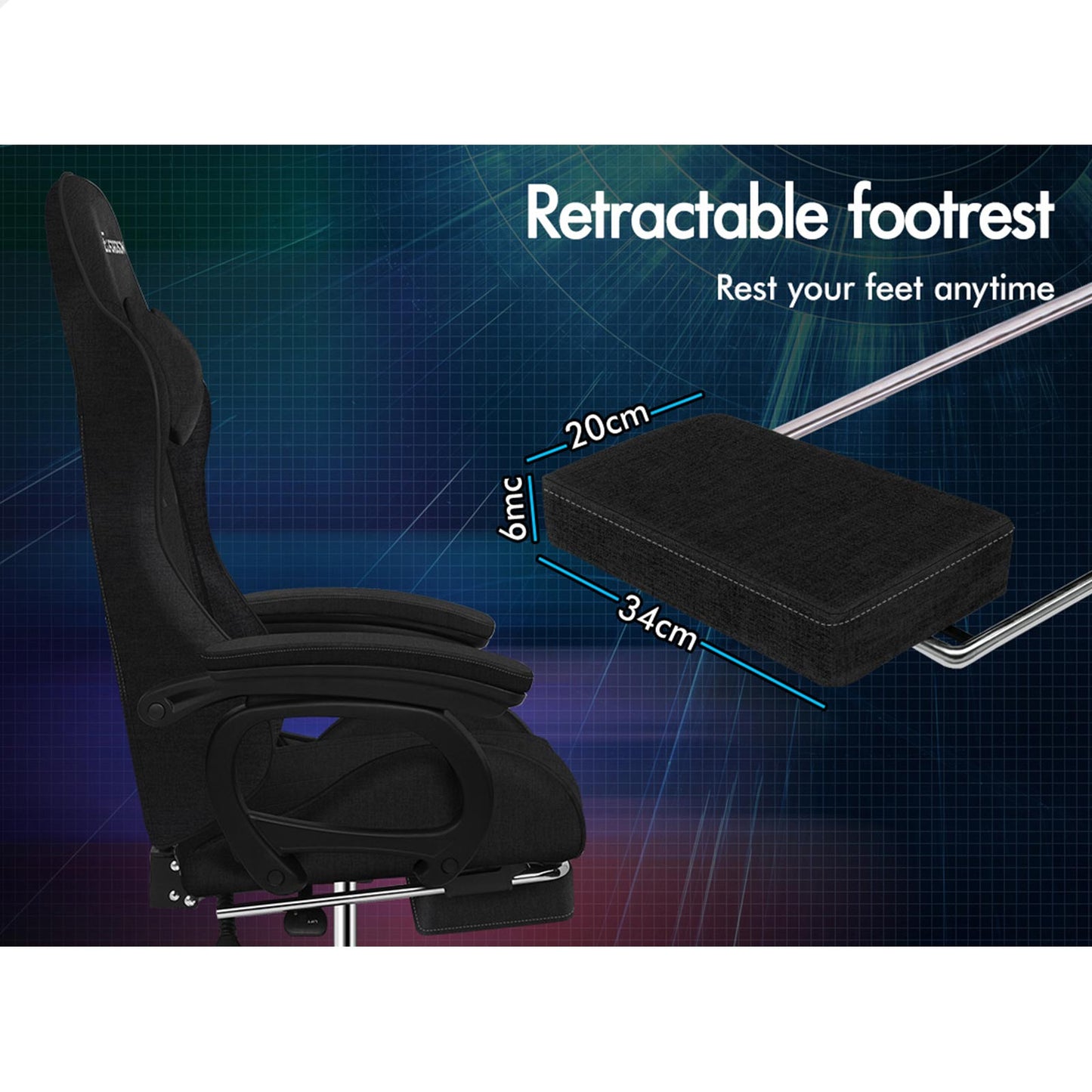 ELFORDSON Gaming Chair Office Massage Computer Racing Fabric Seat Footrest