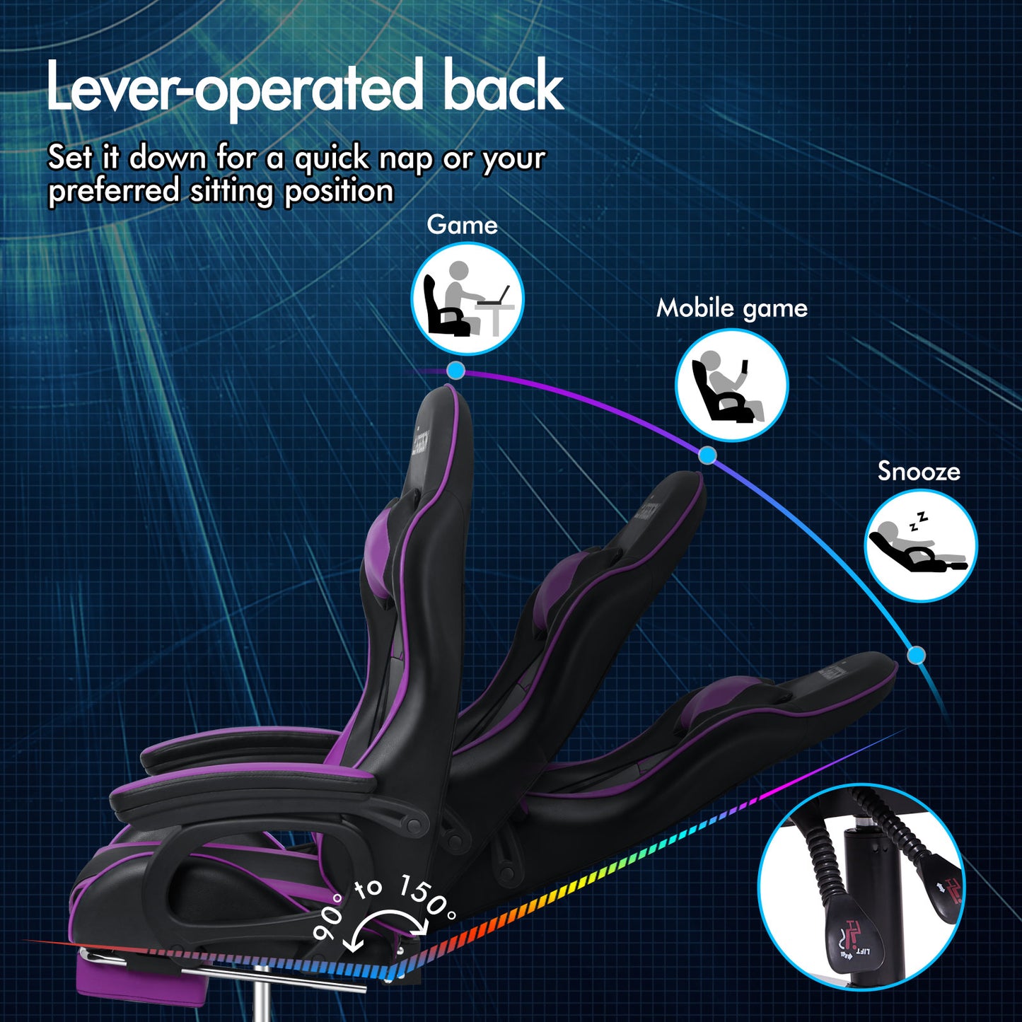 ELFORDSON Gaming Chair Lumbar Massage with Footrest, Purple