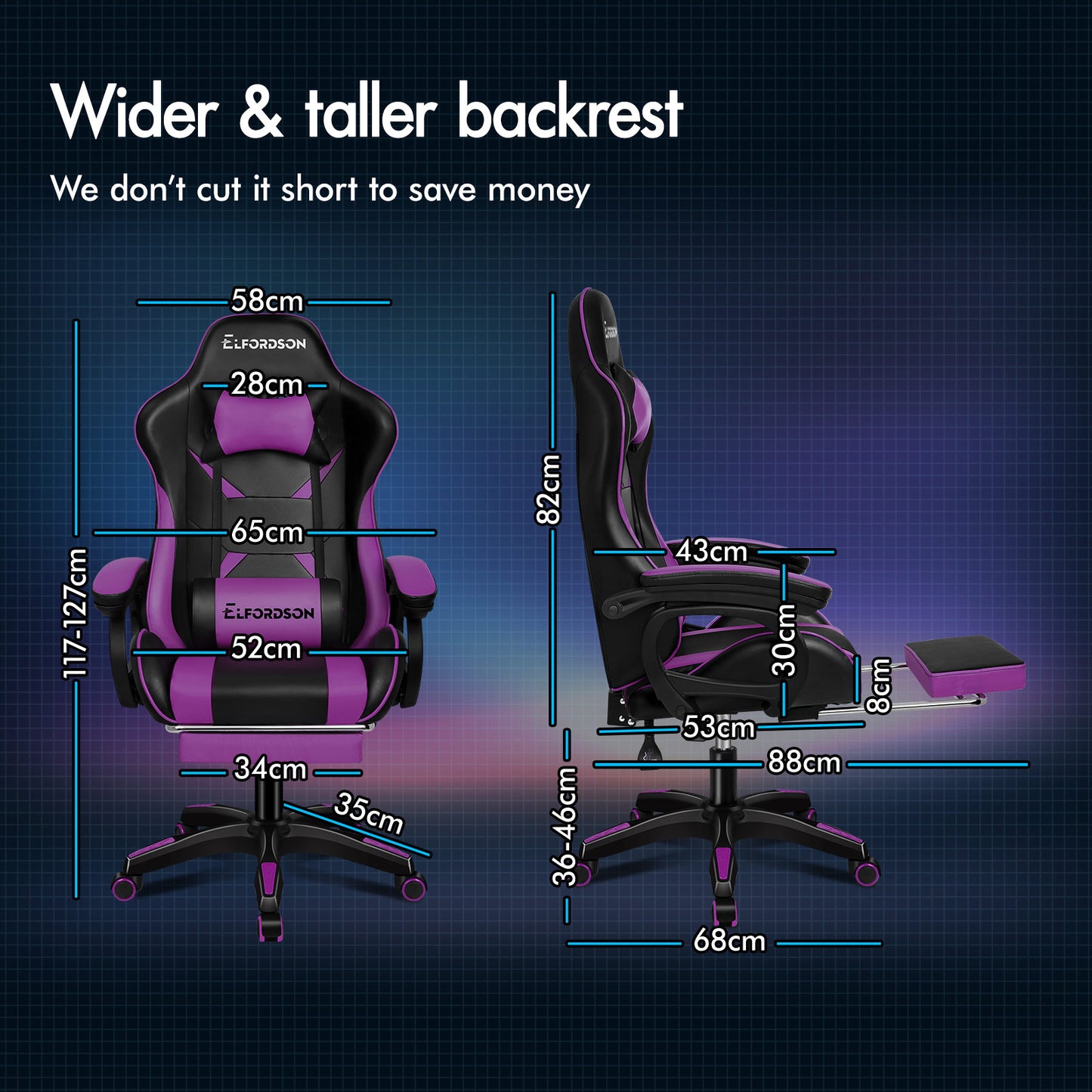 ELFORDSON Gaming Chair Lumbar Massage with Footrest, Purple