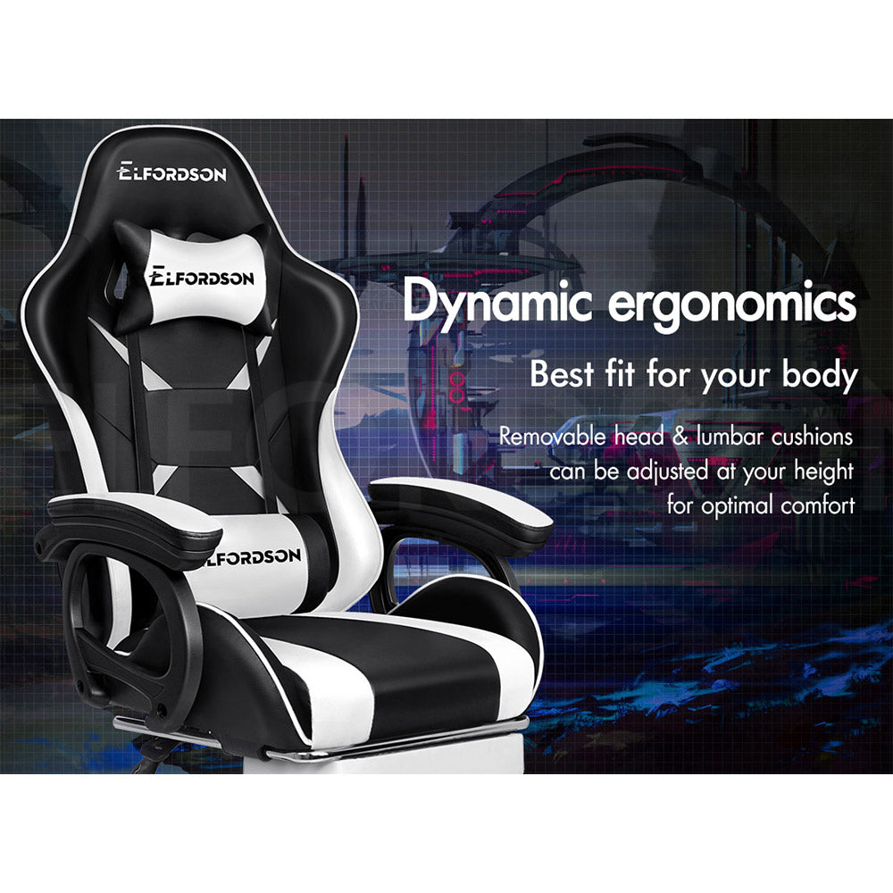 ELFORDSON Office Chair Massage Padded Recliner Swivel Footrest Computer Gaming