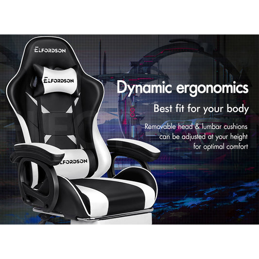 ELFORDSON Office Chair Massage Padded Recliner Swivel Footrest Computer Gaming