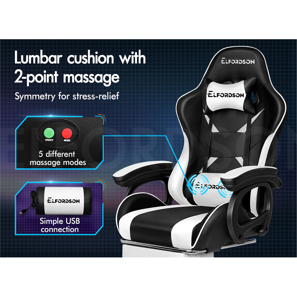 ELFORDSON Office Chair Massage Padded Recliner Swivel Footrest Computer Gaming