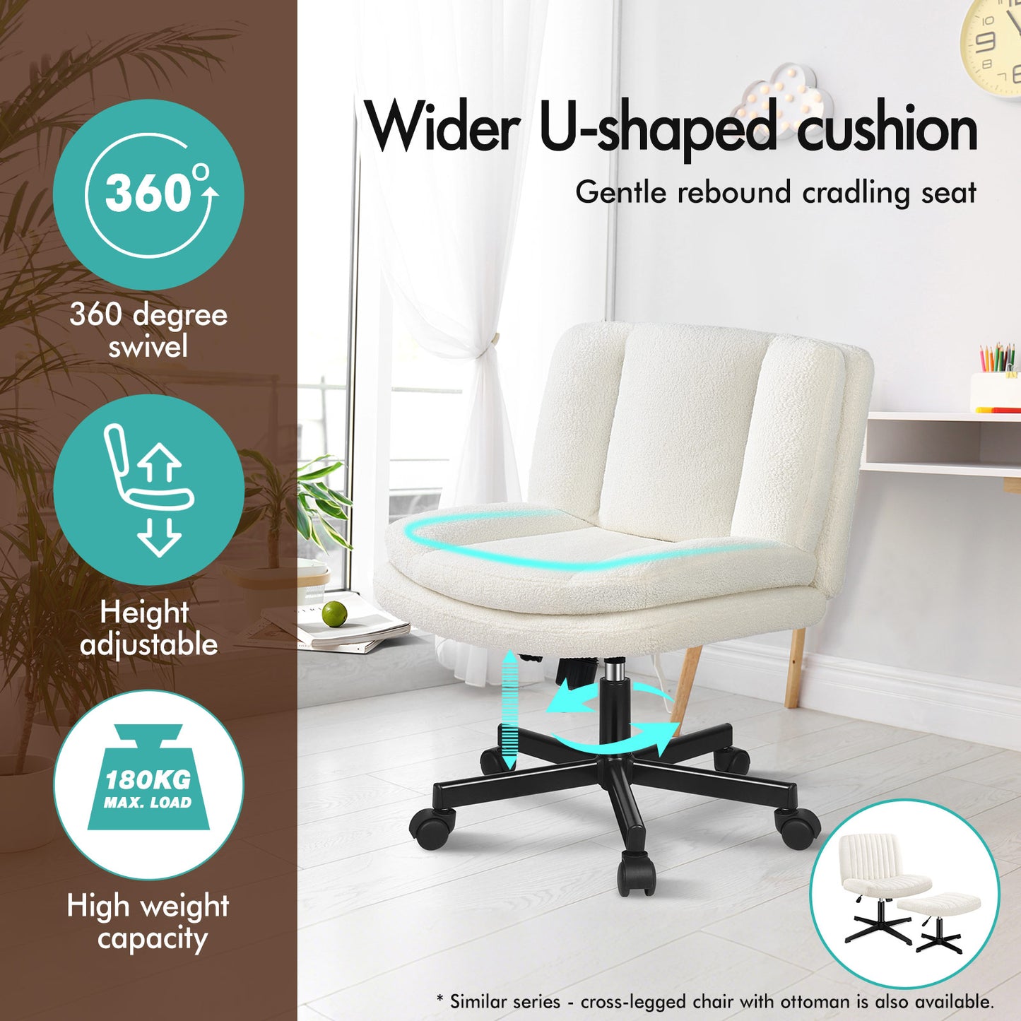 ELFORDSON Armless Office Desk Chair Mid Back Wide Seat Boucle Fabric White