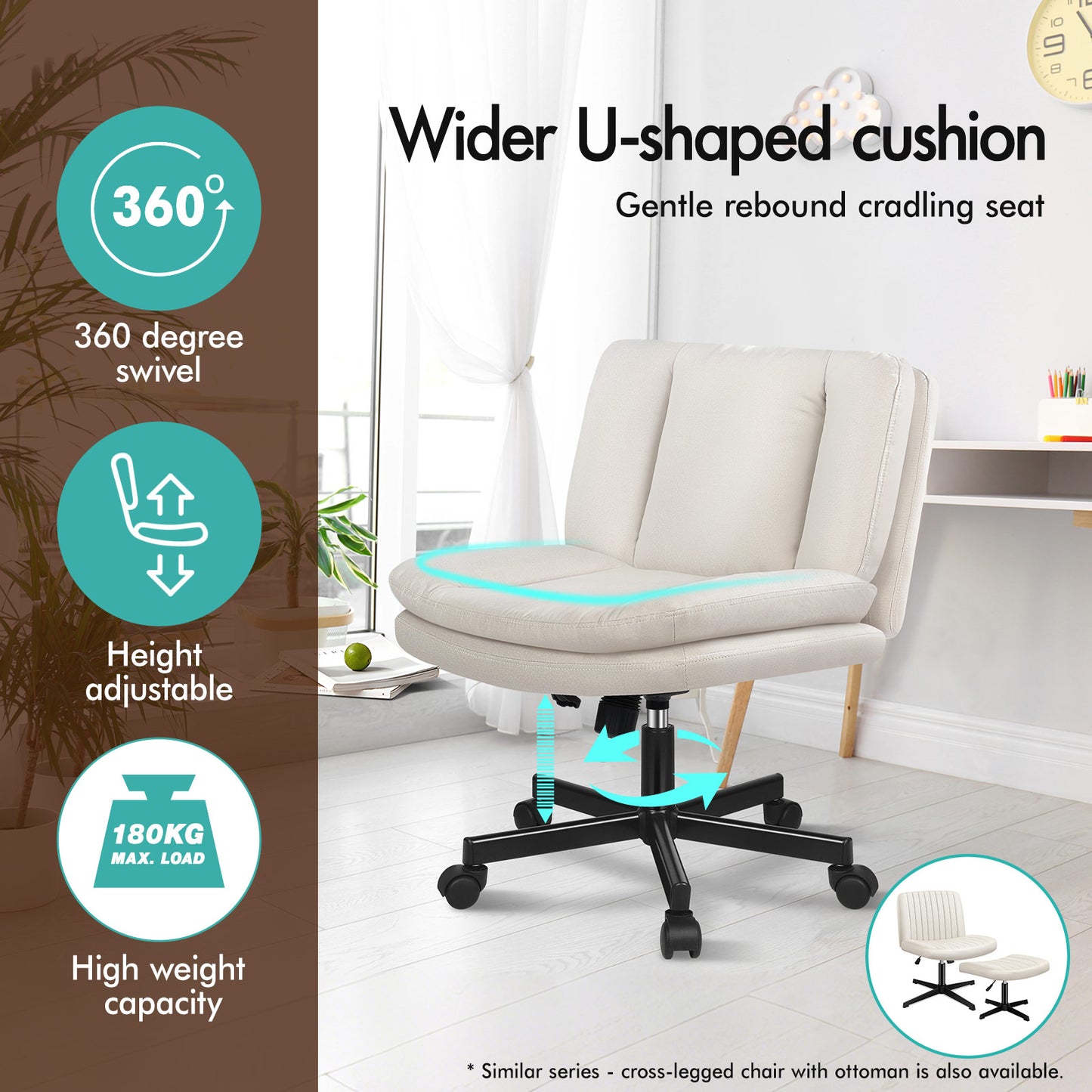 ELFORDSON Armless Office Desk Chair Mid Back Wide Seat Fabric Beige