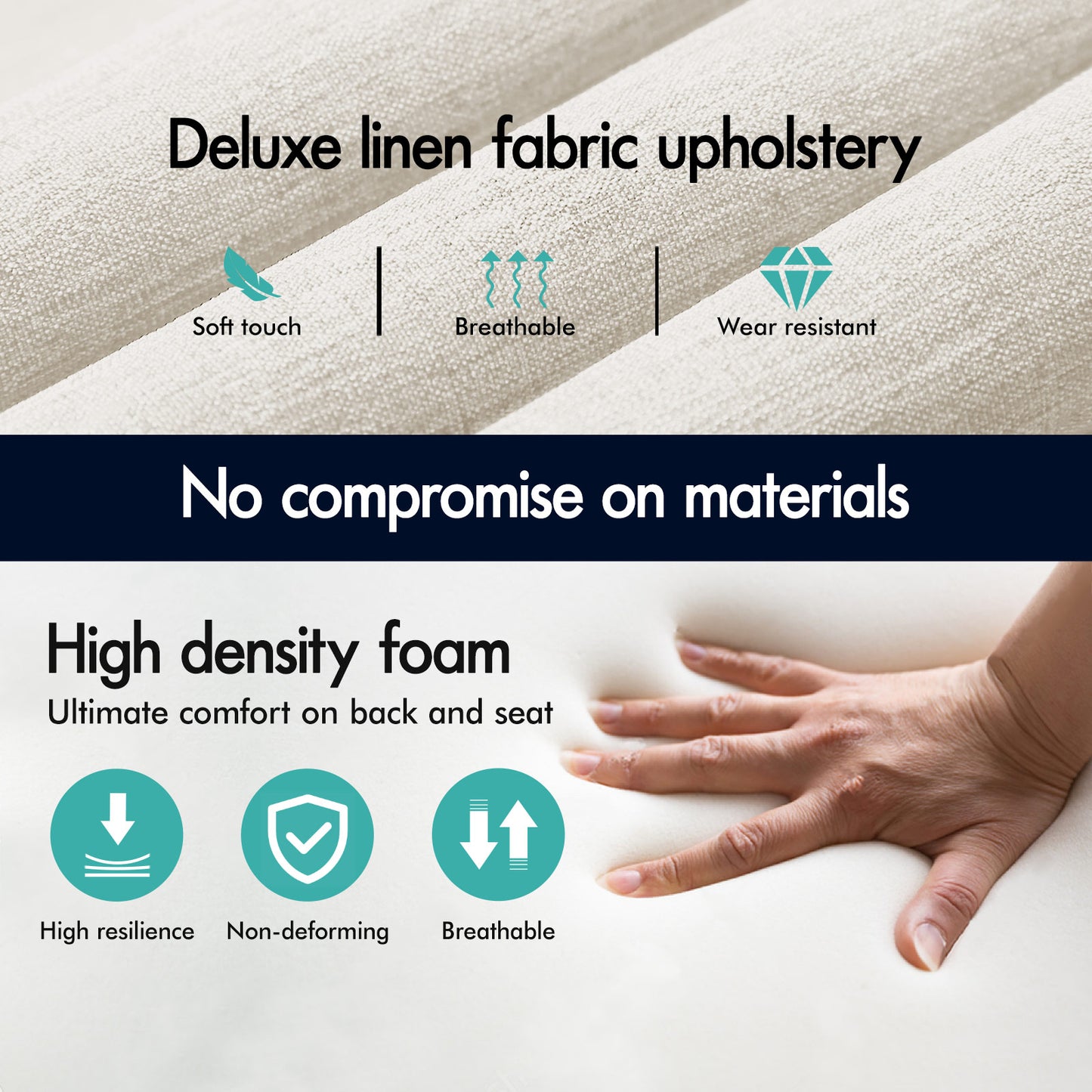 ELFORDSON Armless Office Desk Chair Mid Back Wide Seat Fabric Beige