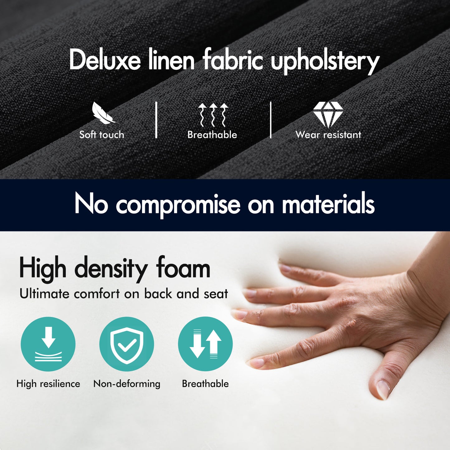 ELFORDSON Armless Office Desk Chair Mid Back Wide Seat Fabric Black