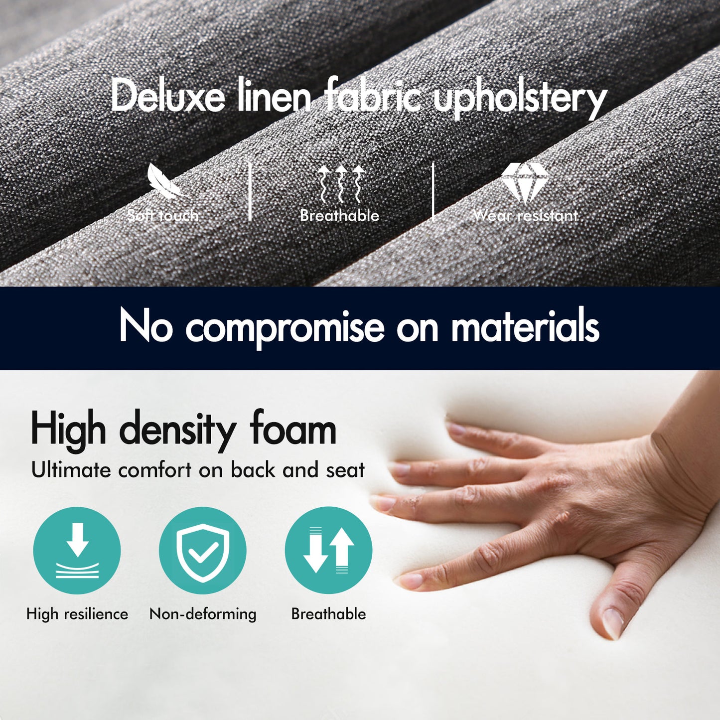 ELFORDSON Armless Office Desk Chair Mid Back Wide Seat Fabric Grey