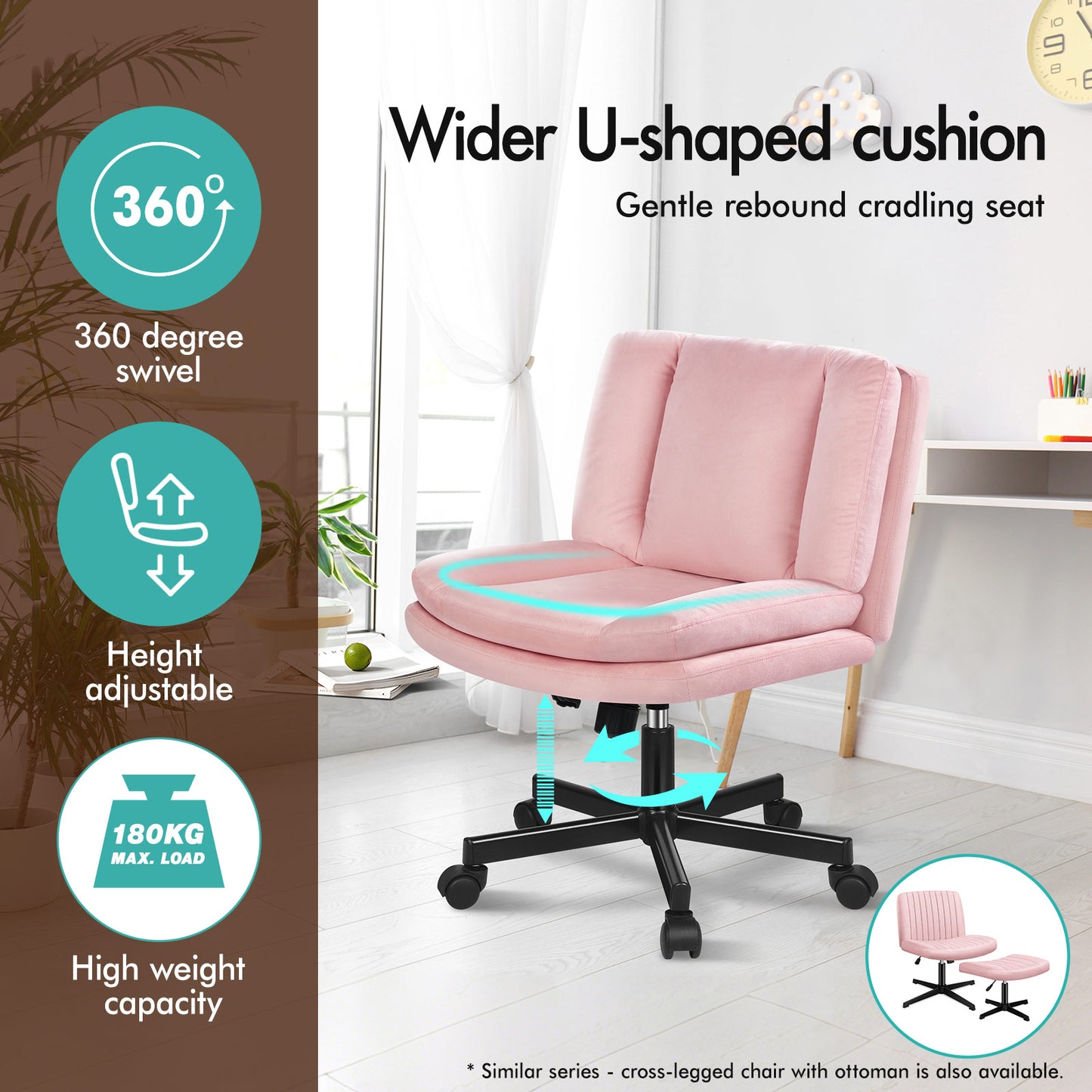 ELFORDSON Armless Office Desk Chair Mid Back Wide Seat Velvet Pink