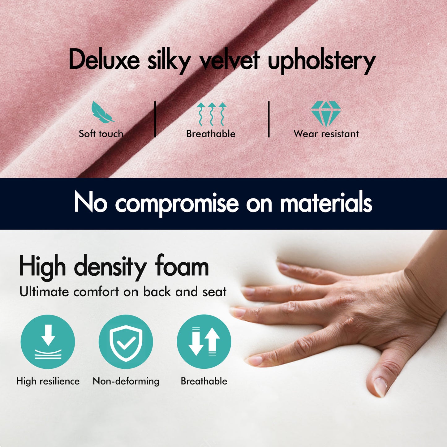 ELFORDSON Armless Office Desk Chair Mid Back Wide Seat Velvet Pink