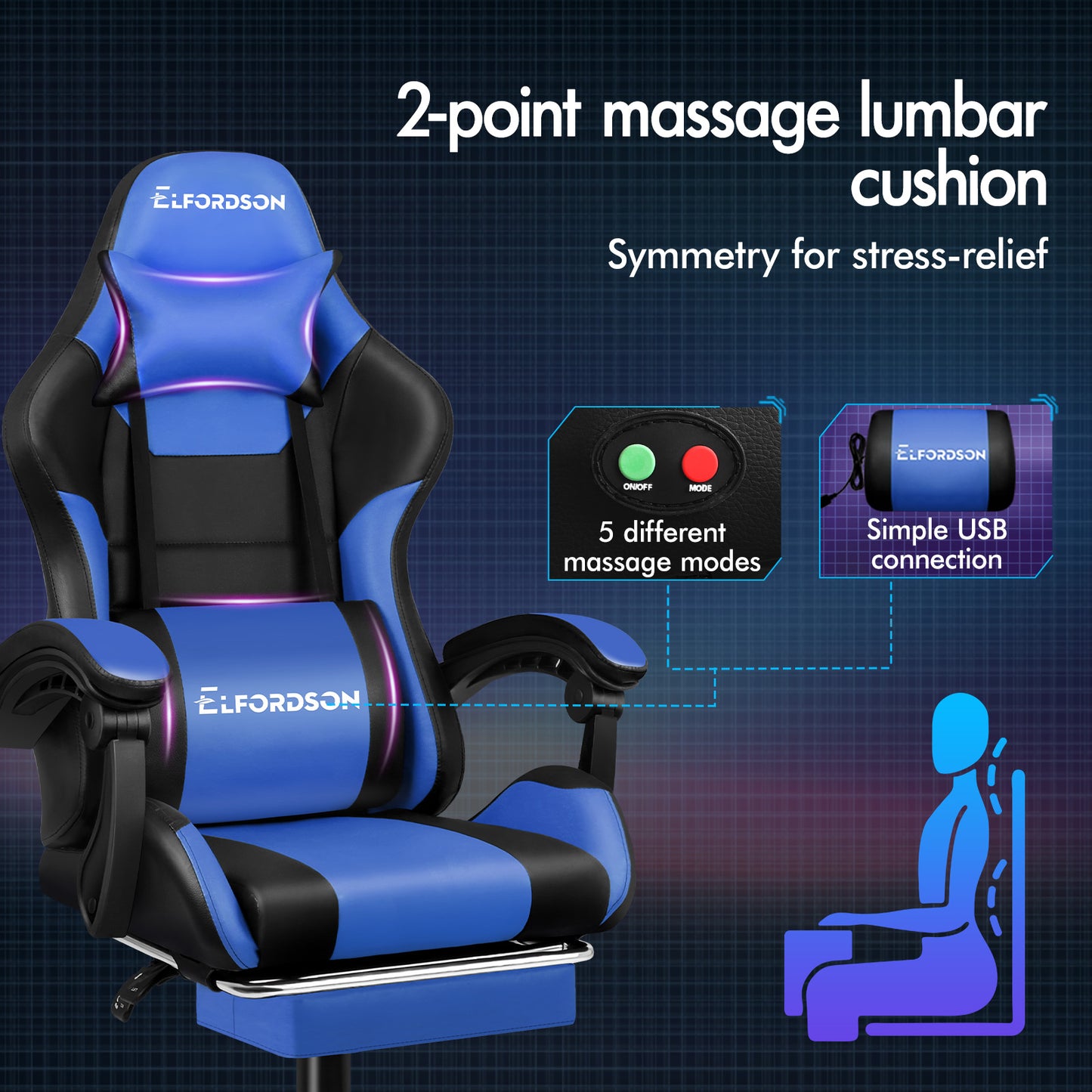 ELFORDSON Gaming Office Chair Extra Large Pillow Racing Executive Footrest Seat