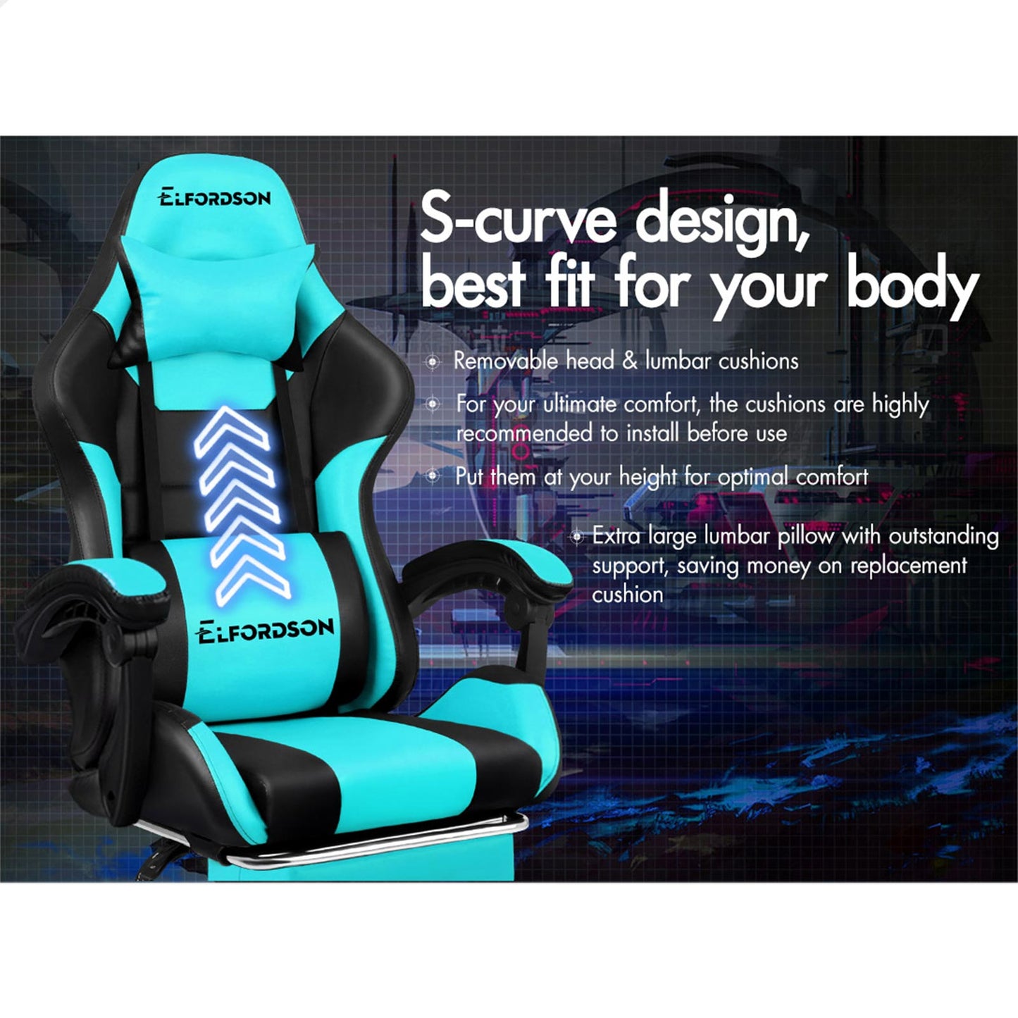 ELFORDSON Gaming Office Chair Extra Large Pillow Racing Executive Footrest Seat