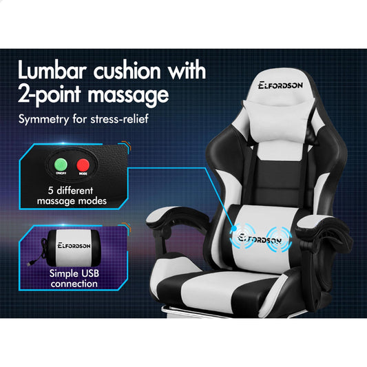 ELFORDSON Gaming Office Chair Extra Large Pillow Racing Executive Footrest Seat