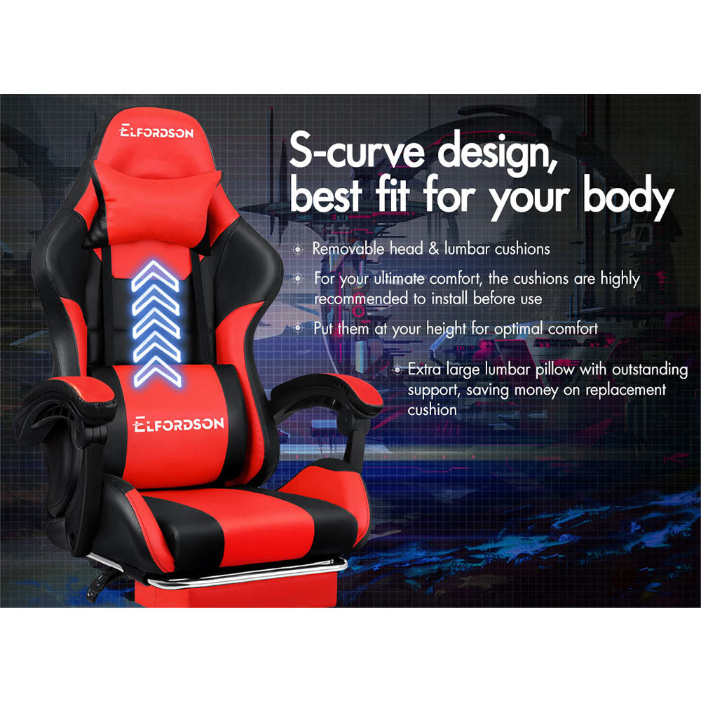 ELFORDSON Gaming Office Chair Extra Large Pillow Racing Executive Footrest Seat