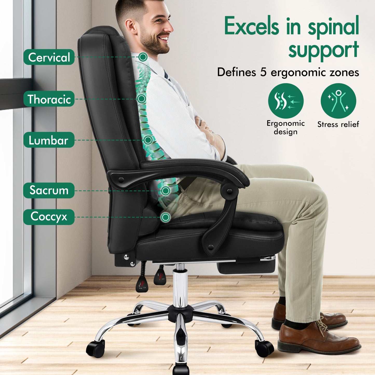 ELFORDSON Massage Office Chair Gaming Executive Seat PU Leather Black