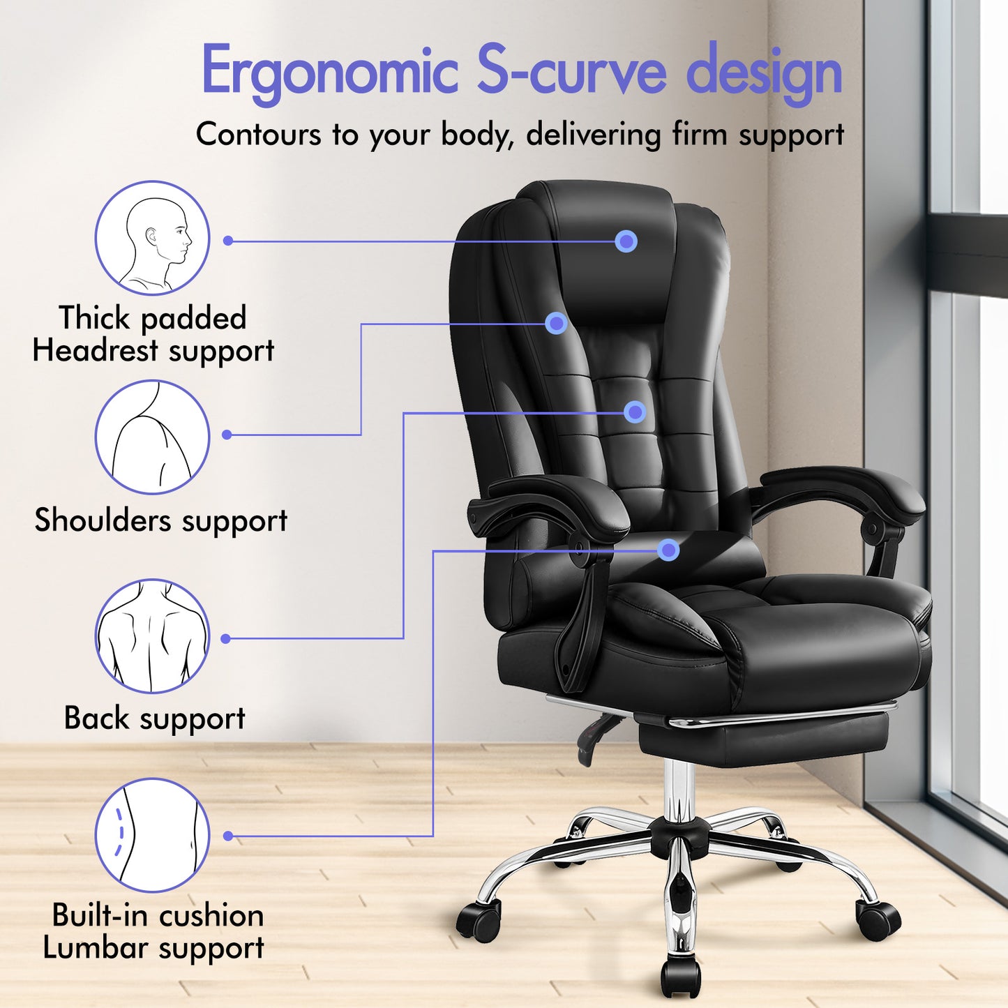 ELFORDSON Massage Office Chair Gaming Executive Seat PU Leather Black