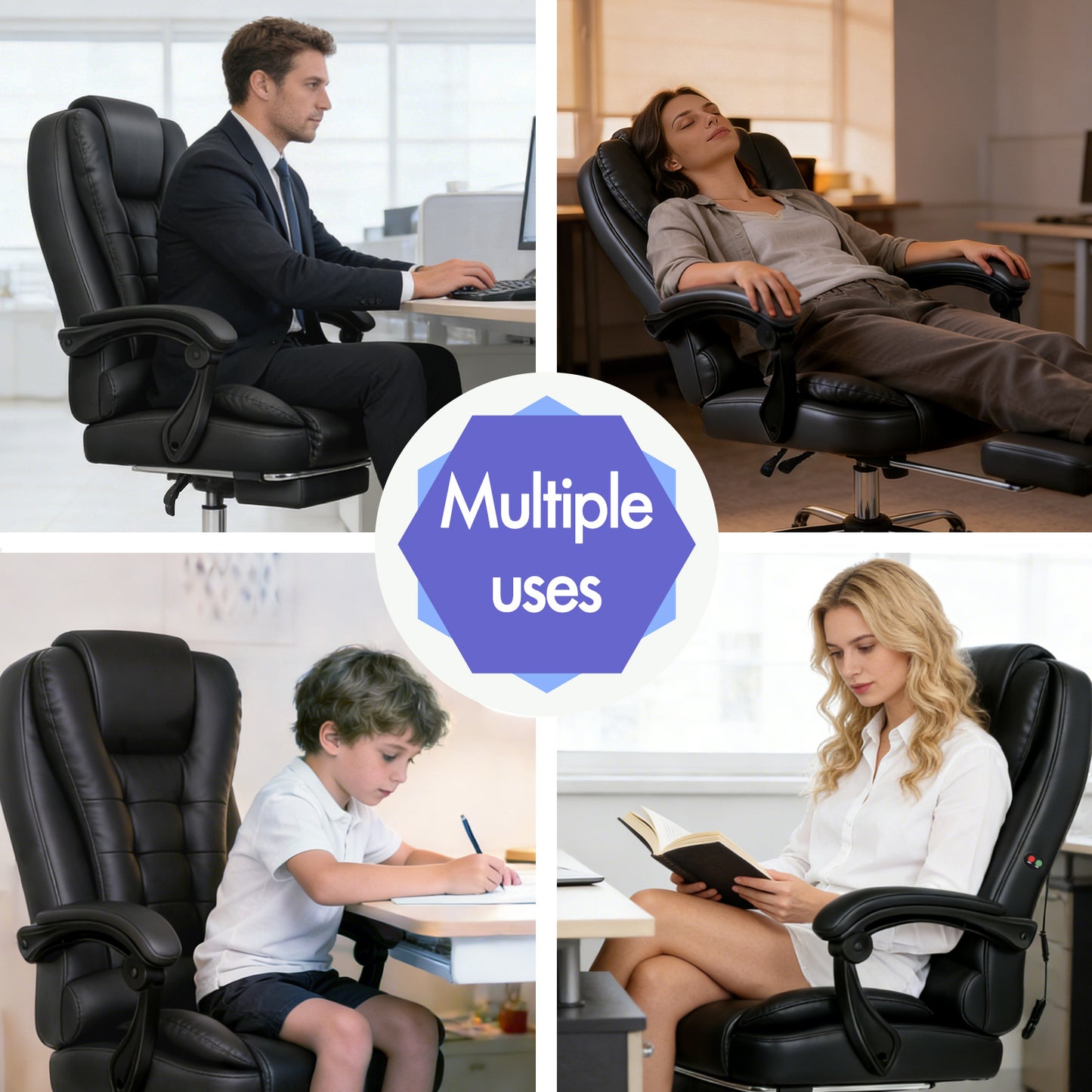 ELFORDSON Massage Office Chair Gaming Executive Seat PU Leather Black