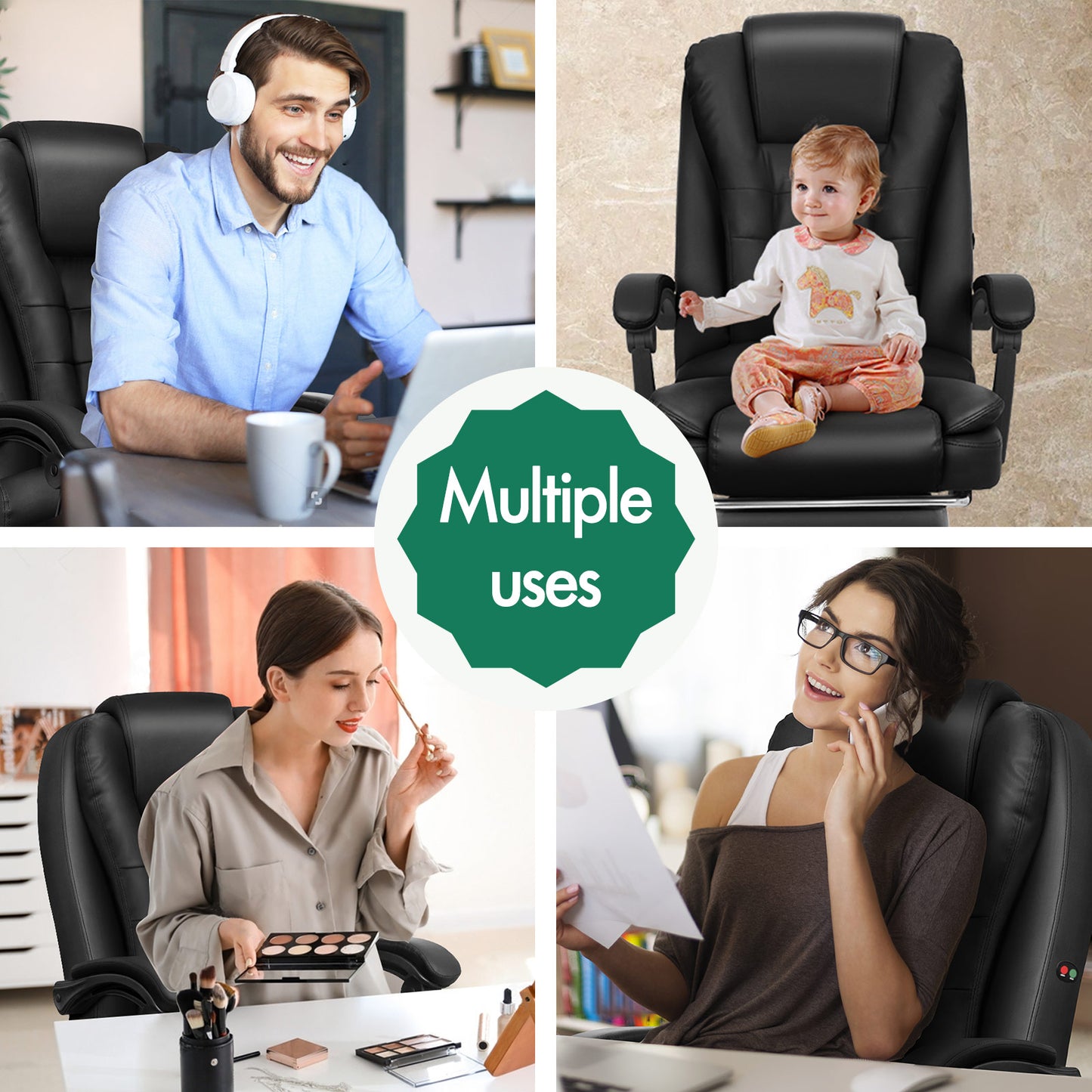 ELFORDSON Massage Office Chair Gaming Executive Seat PU Leather Black