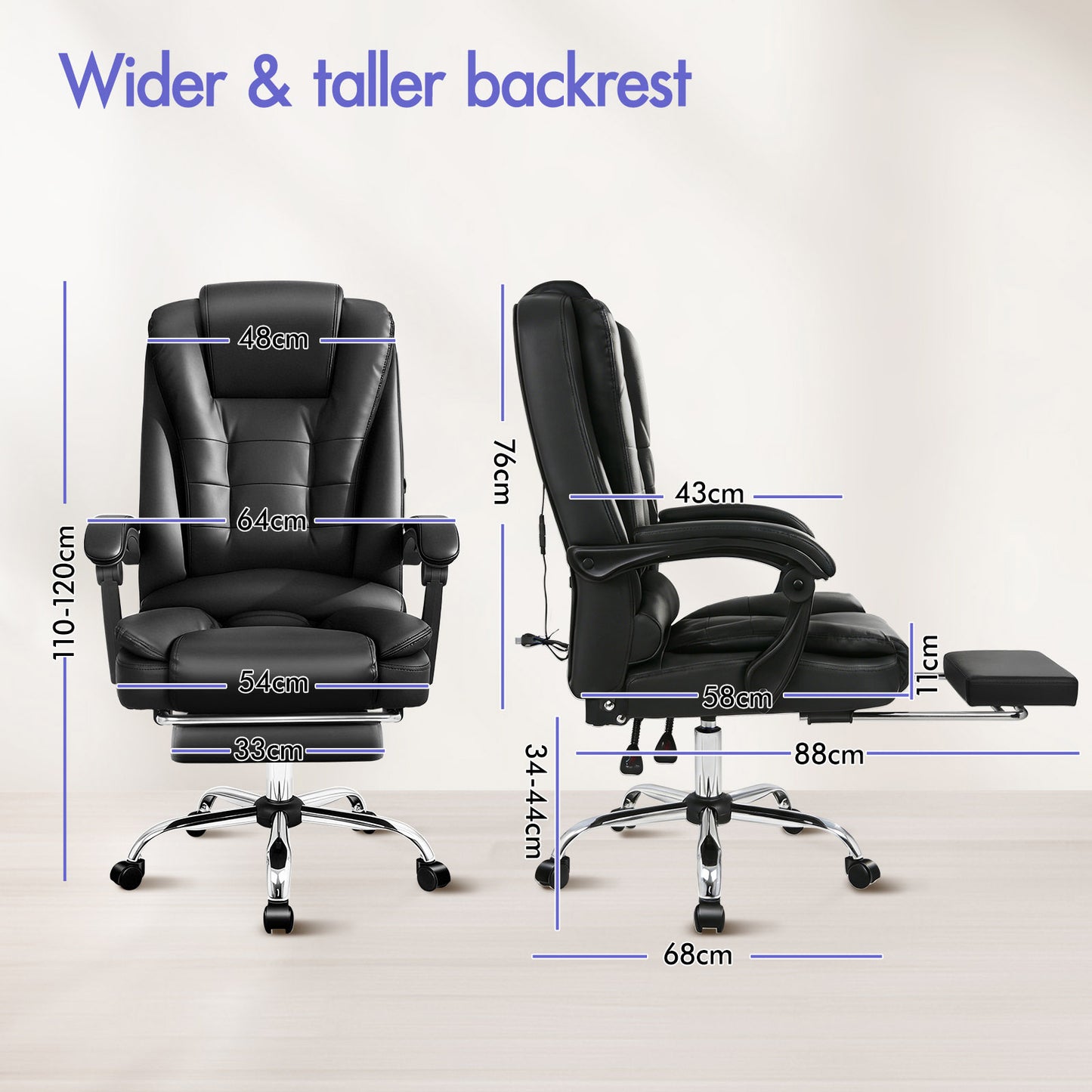 ELFORDSON Massage Office Chair Gaming Executive Seat PU Leather Black
