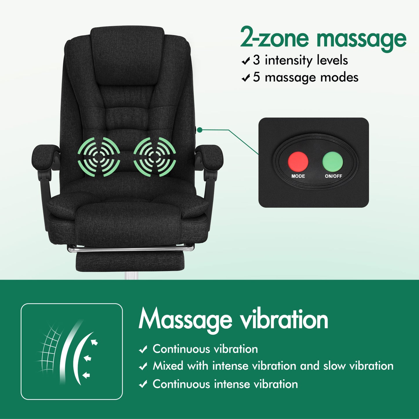 ELFORDSON Massage Office Chair Executive Seat Fabric Black