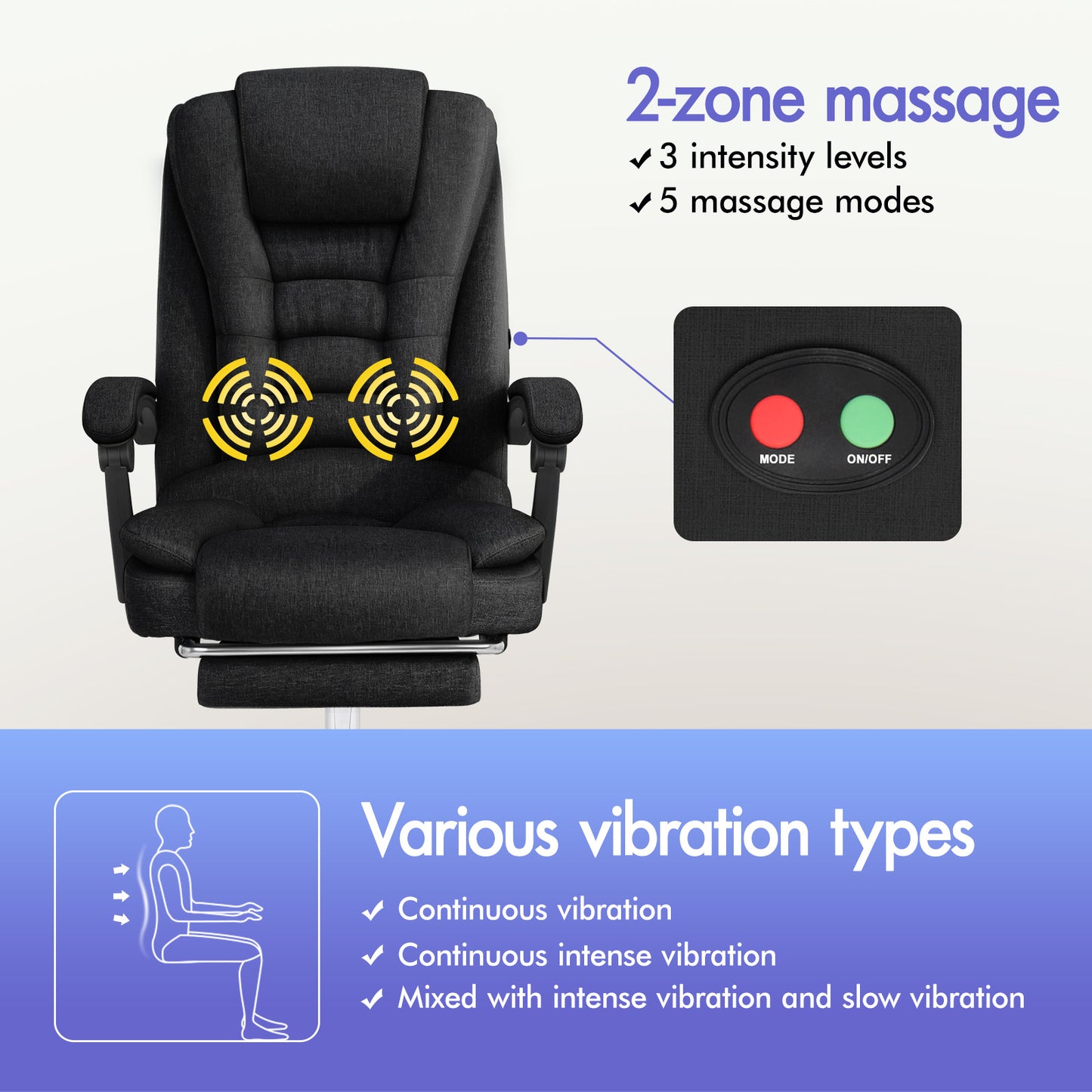 ELFORDSON Massage Office Chair Executive Seat Fabric Black