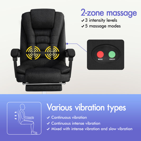 ELFORDSON Massage Office Chair Executive Seat Fabric Black