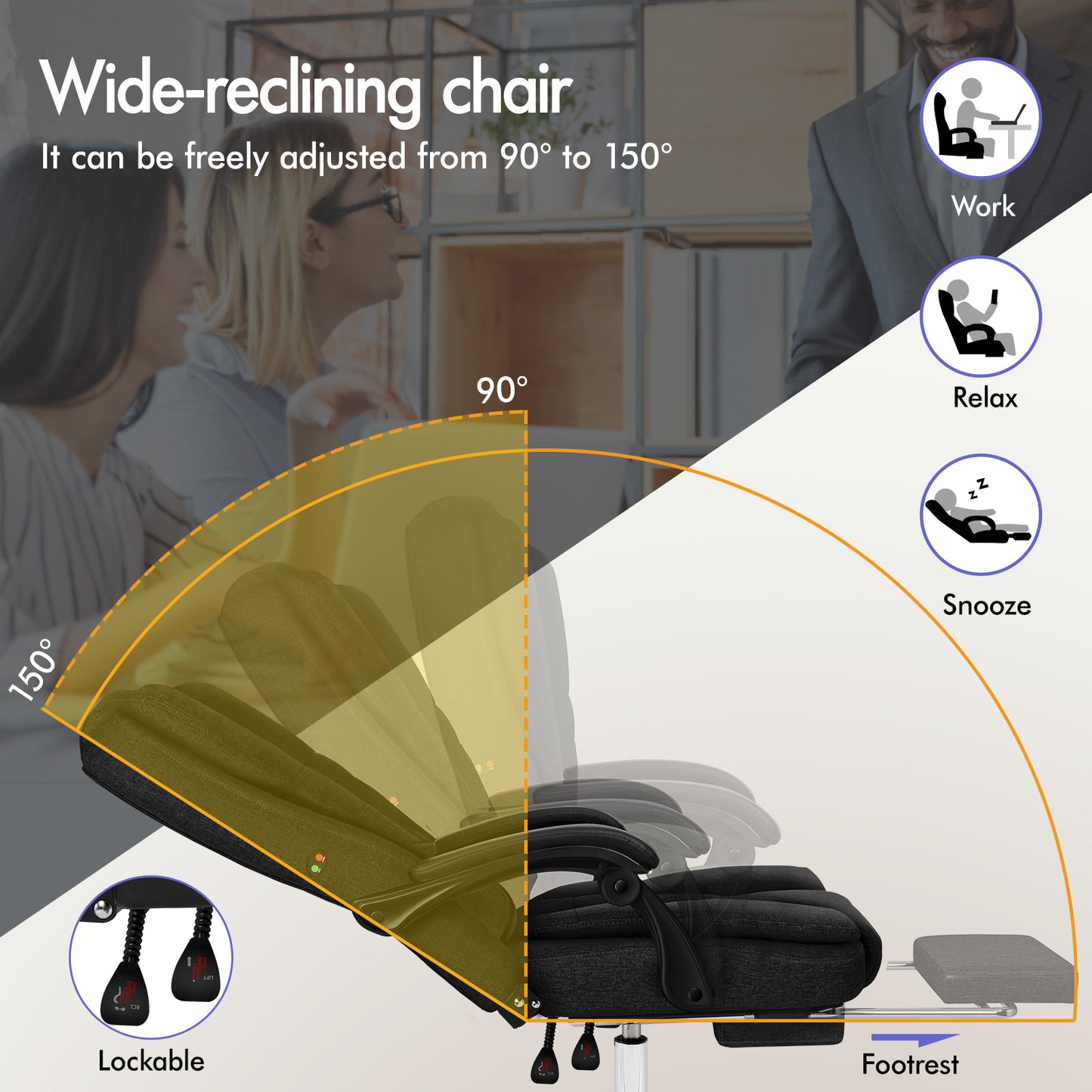 ELFORDSON Massage Office Chair Executive Seat Fabric Black