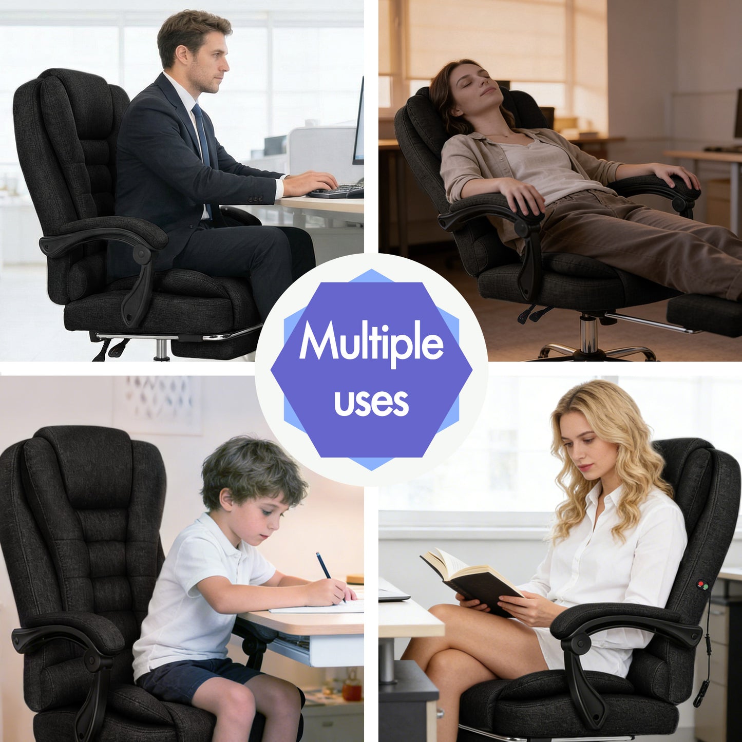 ELFORDSON Massage Office Chair Executive Seat Fabric Black
