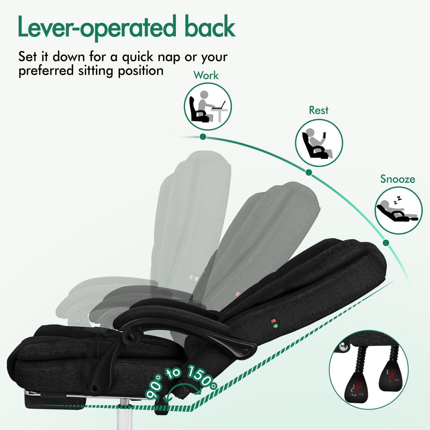 ELFORDSON Massage Office Chair Executive Seat Fabric Black