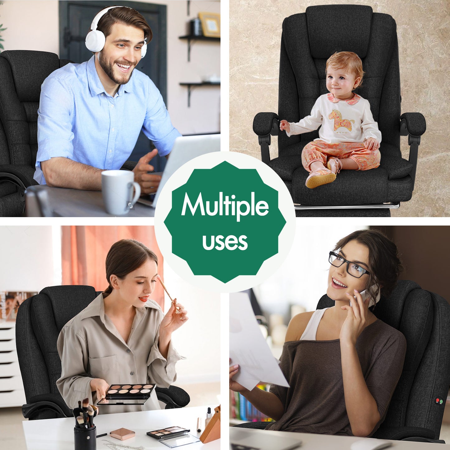 ELFORDSON Massage Office Chair Executive Seat Fabric Black