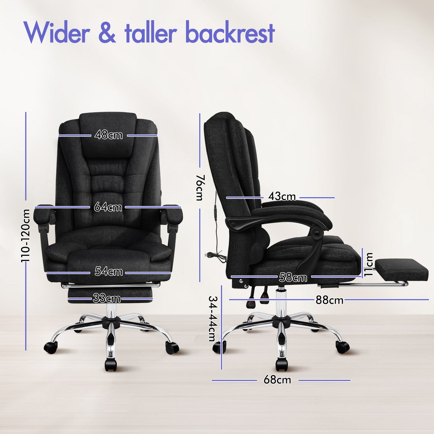 ELFORDSON Massage Office Chair Executive Seat Fabric Black