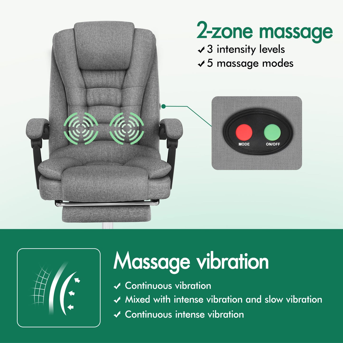 ELFORDSON Massage Office Chair Executive Seat Fabric Grey