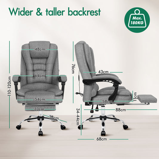 ELFORDSON Massage Office Chair Executive Seat Fabric Grey