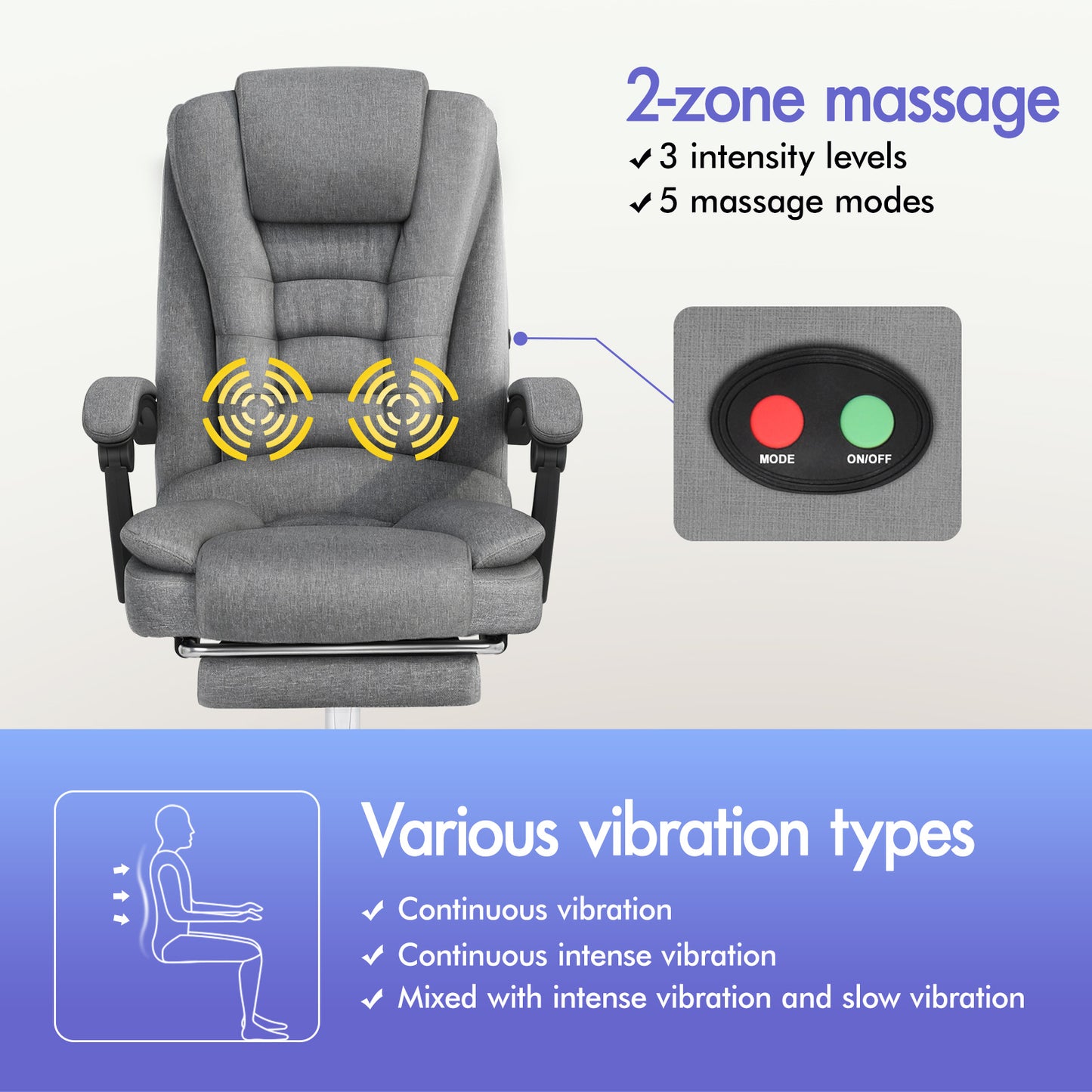 ELFORDSON Massage Office Chair Executive Seat Fabric Grey