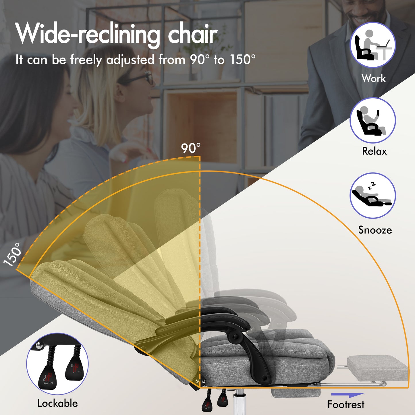 ELFORDSON Massage Office Chair Executive Seat Fabric Grey
