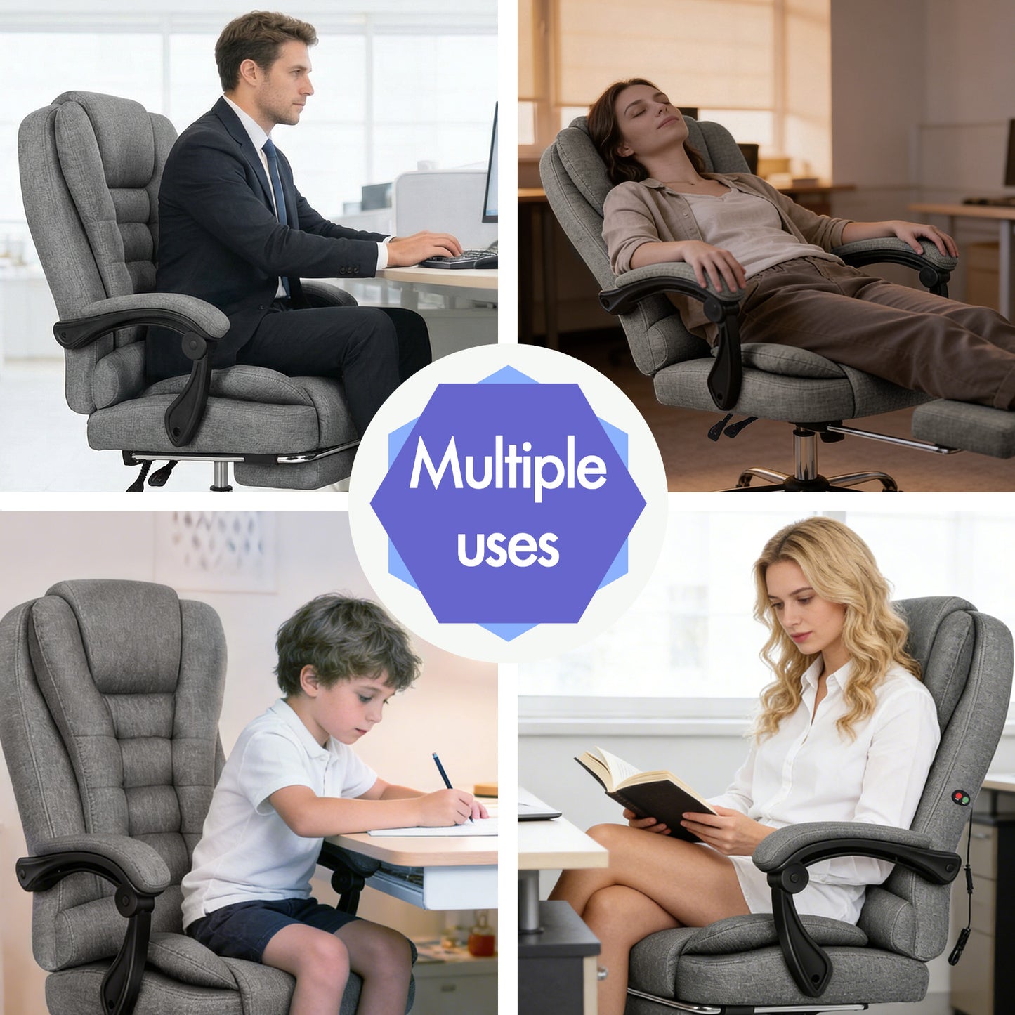 ELFORDSON Massage Office Chair Executive Seat Fabric Grey