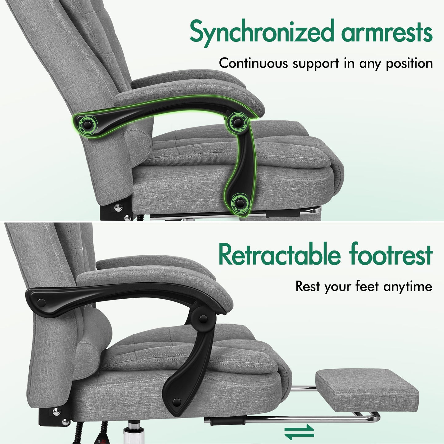 ELFORDSON Massage Office Chair Executive Seat Fabric Grey