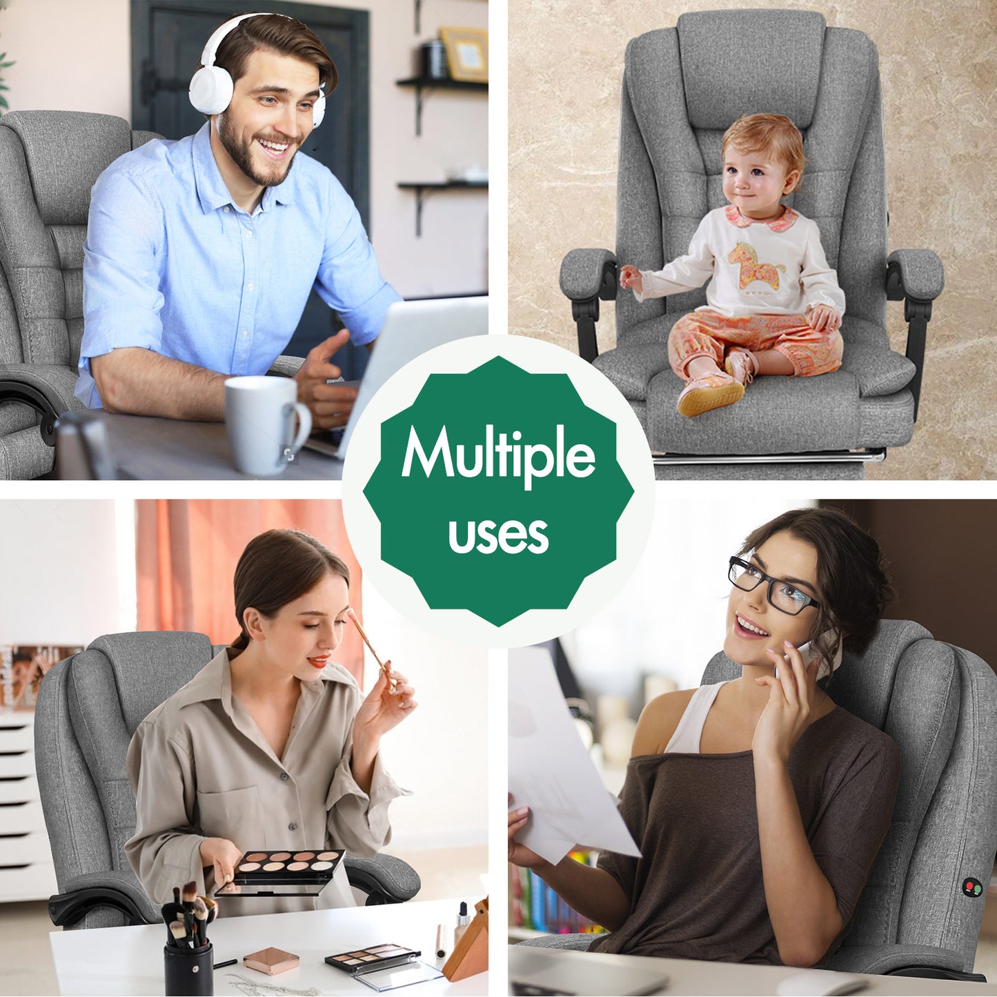 ELFORDSON Massage Office Chair Executive Seat Fabric Grey