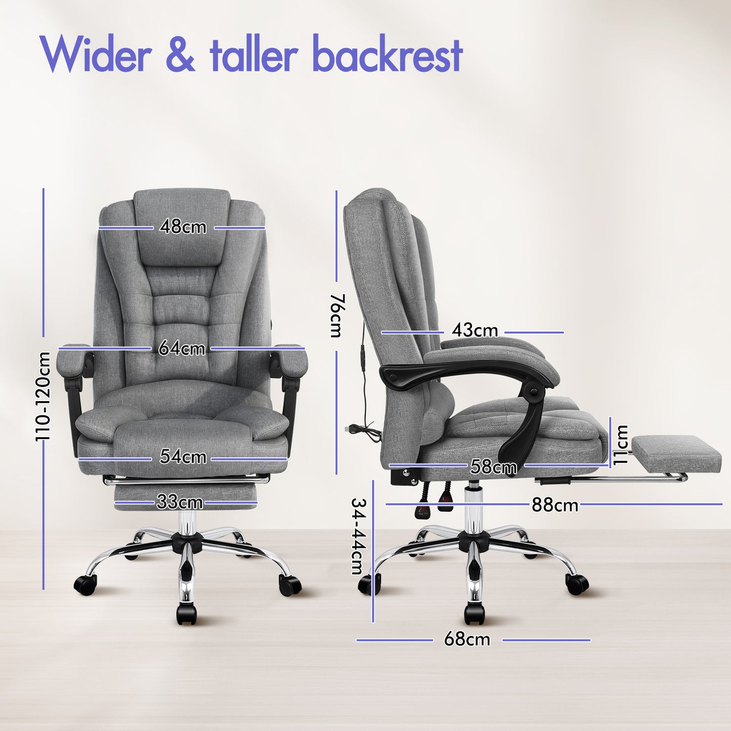 ELFORDSON Massage Office Chair Executive Seat Fabric Grey