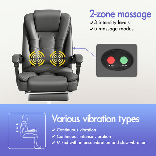 ELFORDSON Massage Office Chair Gaming Executive Seat PU Leather Grey