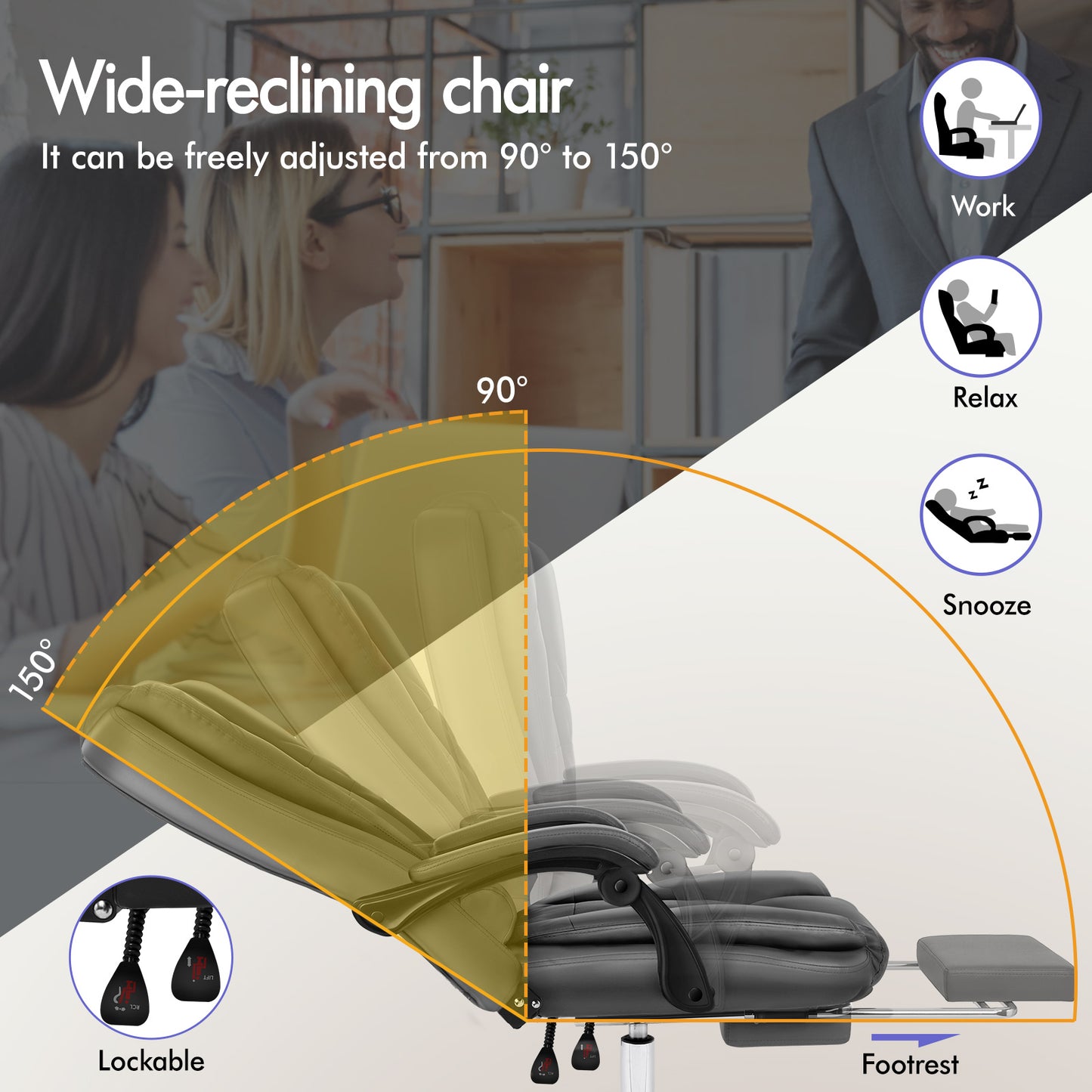 ELFORDSON Massage Office Chair Gaming Executive Seat PU Leather Grey