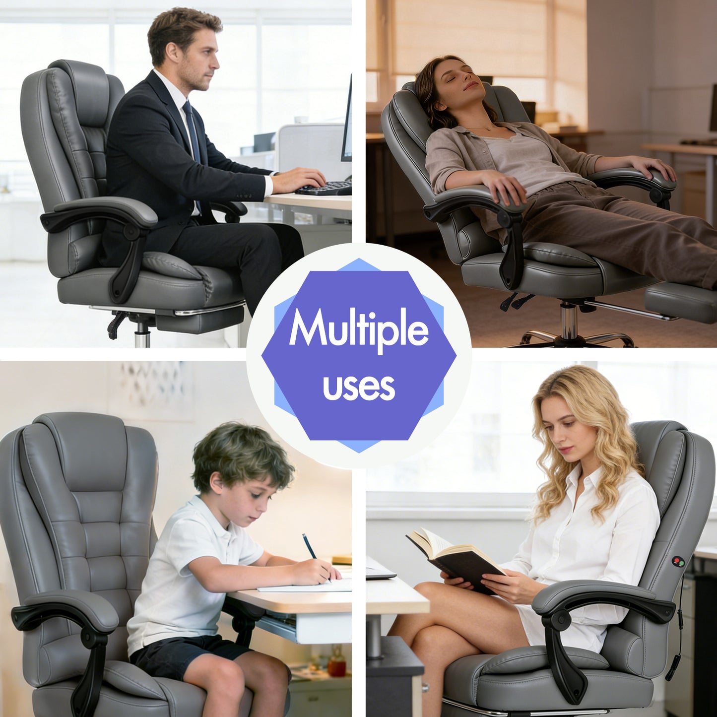 ELFORDSON Massage Office Chair Gaming Executive Seat PU Leather Grey