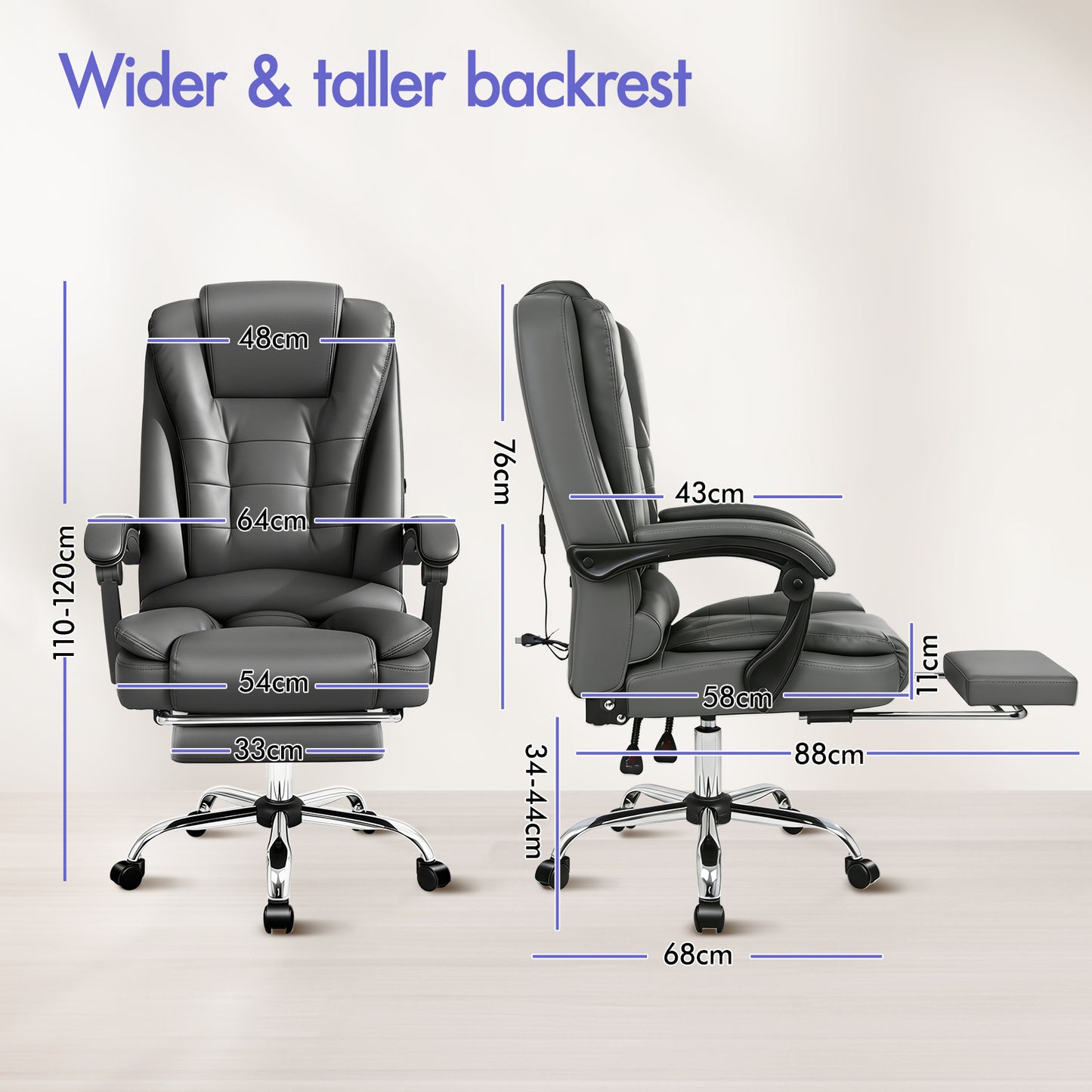 ELFORDSON Massage Office Chair Gaming Executive Seat PU Leather Grey