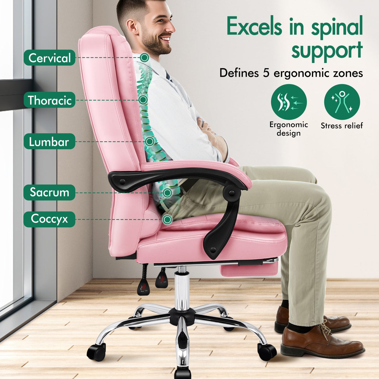 ELFORDSON Massage Office Chair Gaming Executive Seat PU Leather Pink