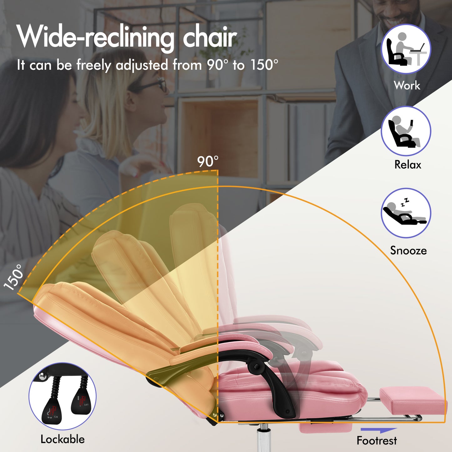 ELFORDSON Massage Office Chair Gaming Executive Seat PU Leather Pink